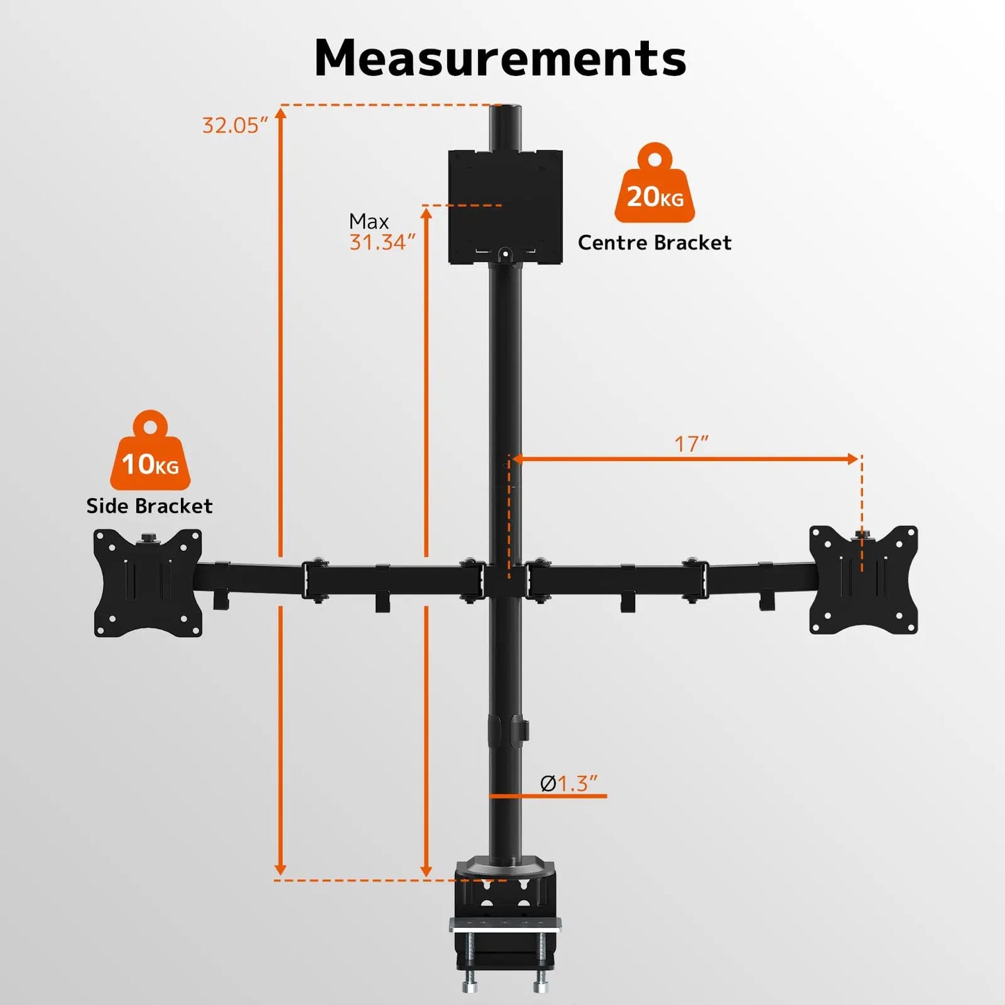 PUTORSEN Triple Monitor Mount for Up to 49" Ultrawide and 32" Monitors per Side Arm, Extra Tall 3 Monitor Desk Mount Holds up to 44 lbs, VESA 75/100 mm PUTORSEN