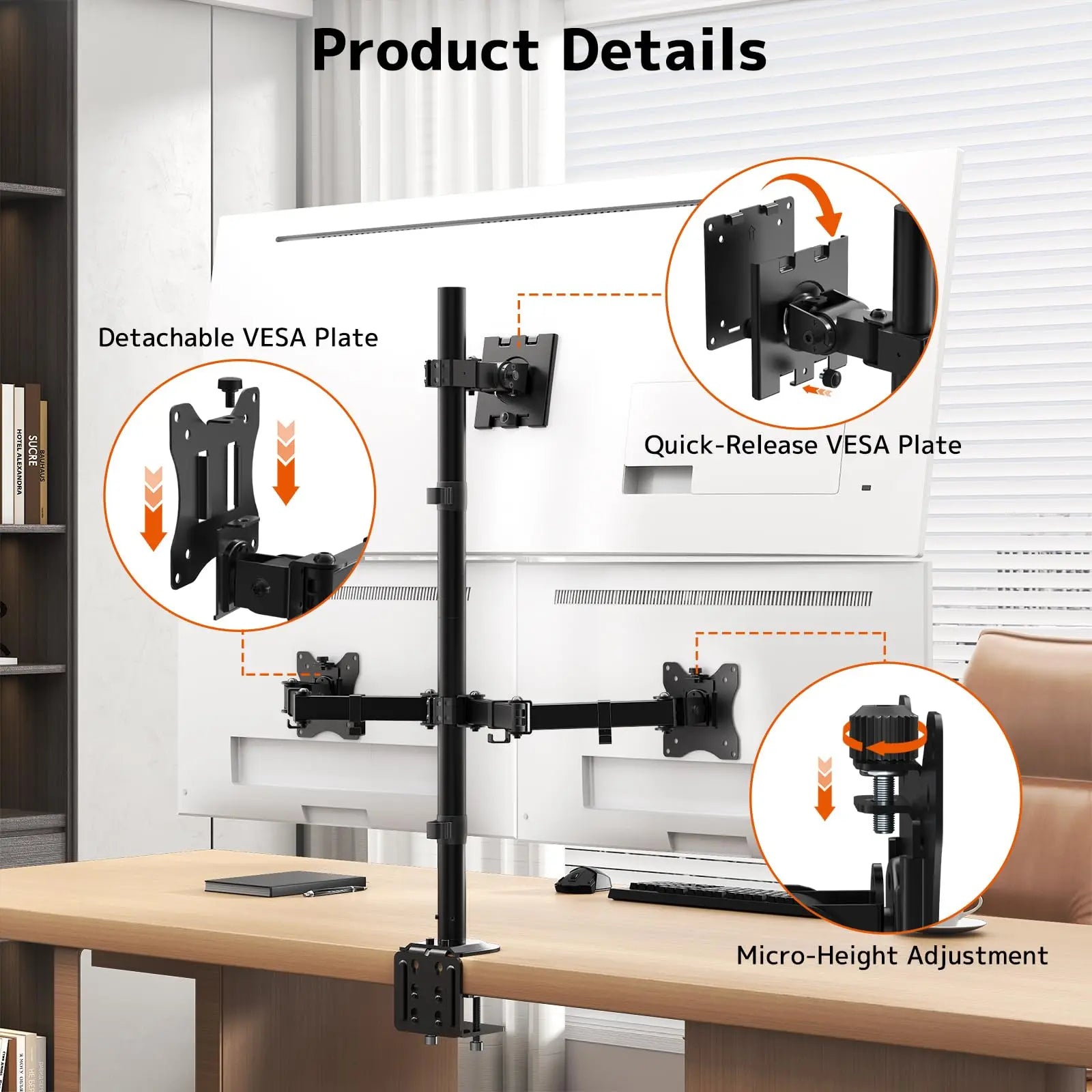 PUTORSEN Triple Monitor Mount for Up to 49" Ultrawide and 32" Monitors per Side Arm, Extra Tall 3 Monitor Desk Mount Holds up to 44 lbs, VESA 75/100 mm PUTORSEN