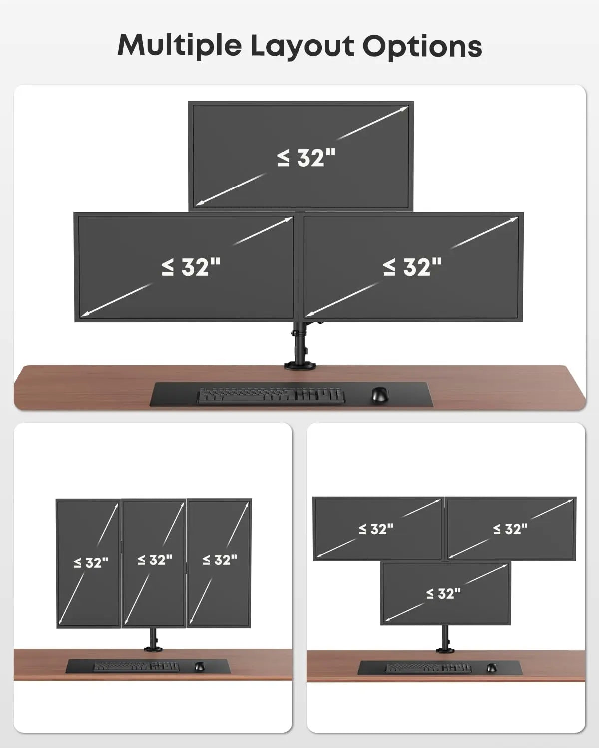 PUTORSEN Triple Monitor Mount for up to 32-inch Screens, Heavy Duty 3 Monitor Desk Mount with Gas Spring Arms, Fully Adjustable Tilt Swivel Rotation, Holds 19.8 lbs per Arm PUTORSEN