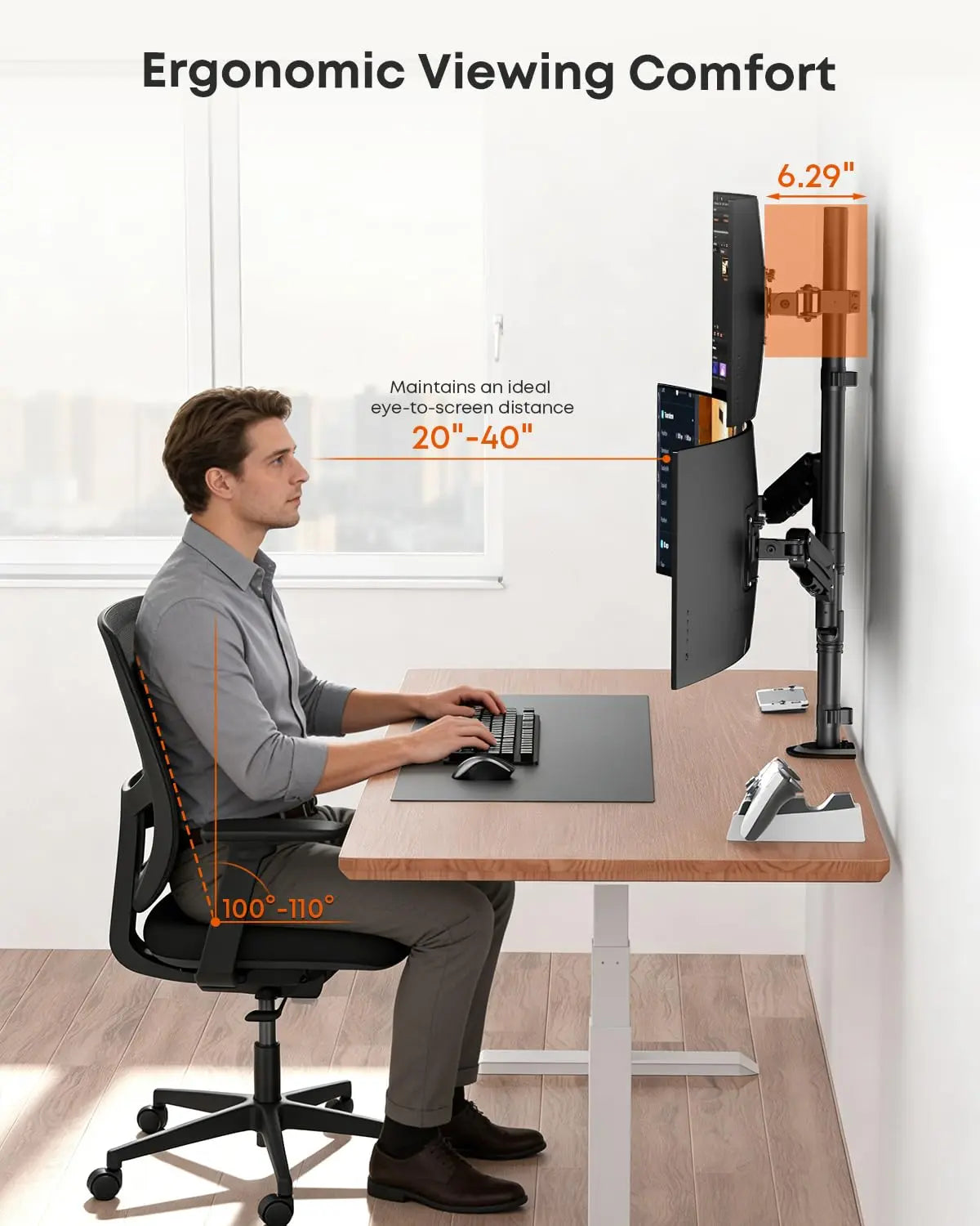 PUTORSEN Triple Monitor Mount for up to 32-inch Screens, Heavy Duty 3 Monitor Desk Mount with Gas Spring Arms, Fully Adjustable Tilt Swivel Rotation, Holds 19.8 lbs per Arm PUTORSEN