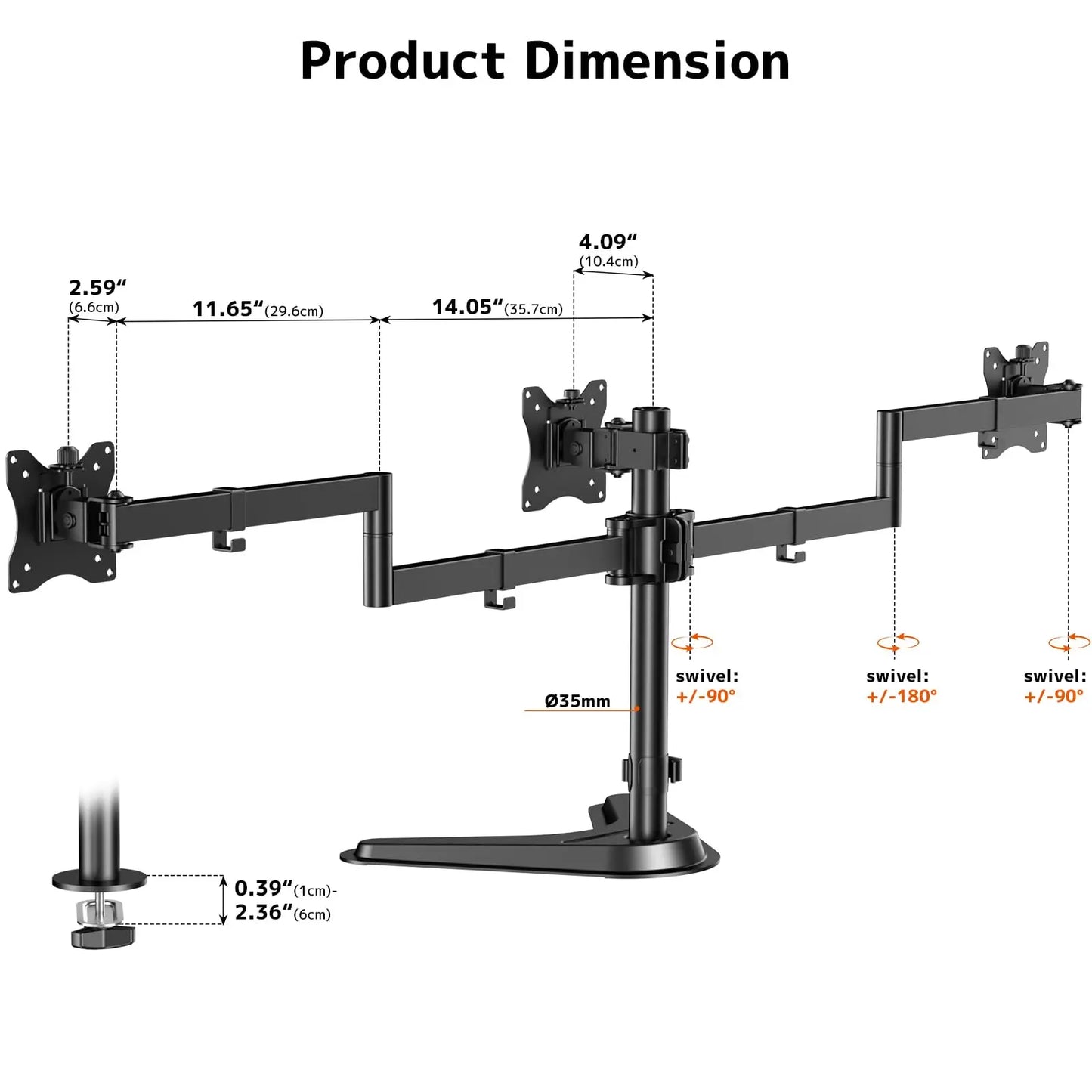 PUTORSEN Triple Monitor Stand, Heavy Fully Adjustable Motion Mount Fits 3 Screens up to 27 inche, Free Standing Desk Stand with Base and Cable Management PUTORSEN