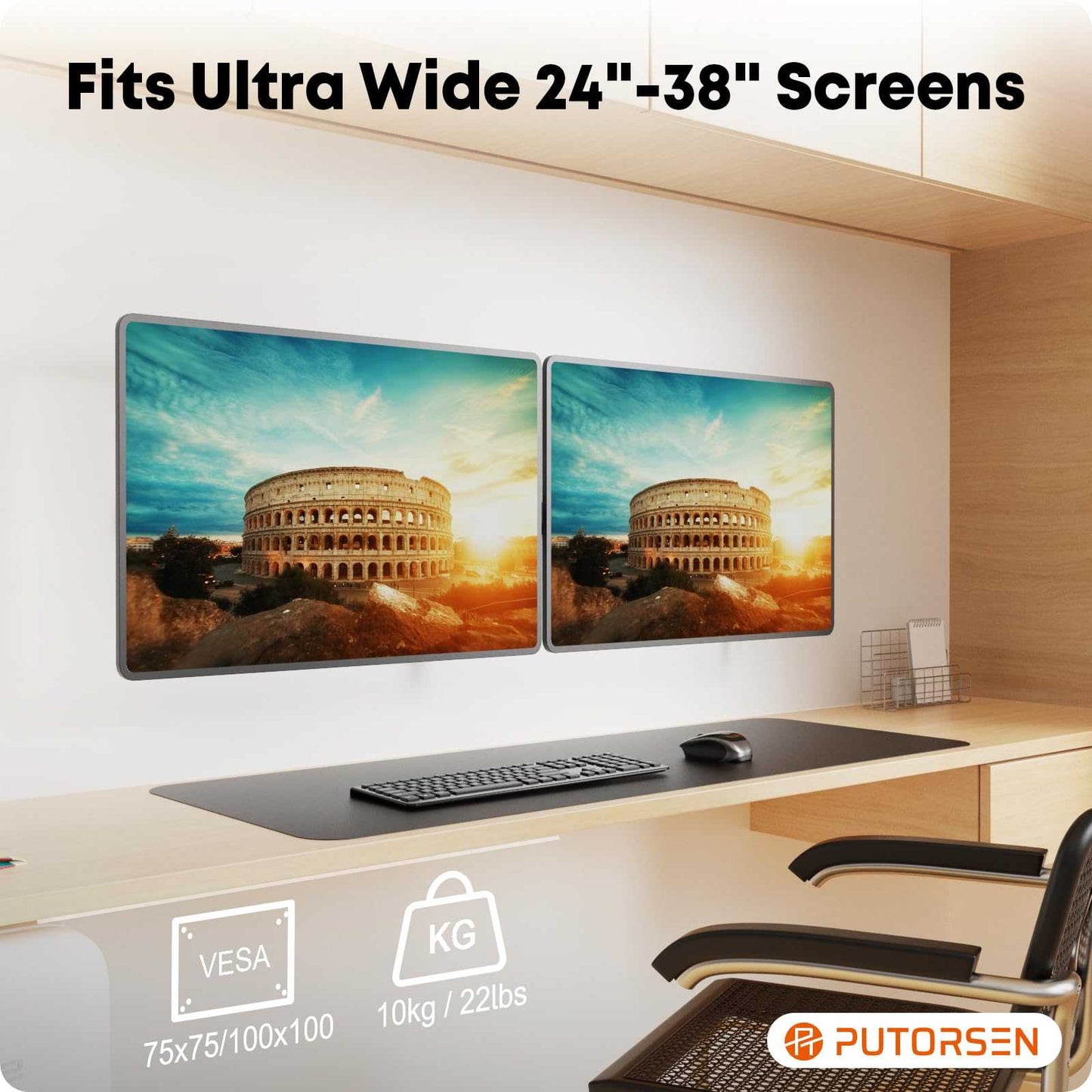 PUTORSEN Ultra Wide 24-38 Inch Dual Monitor Wall Mount PUTORSEN