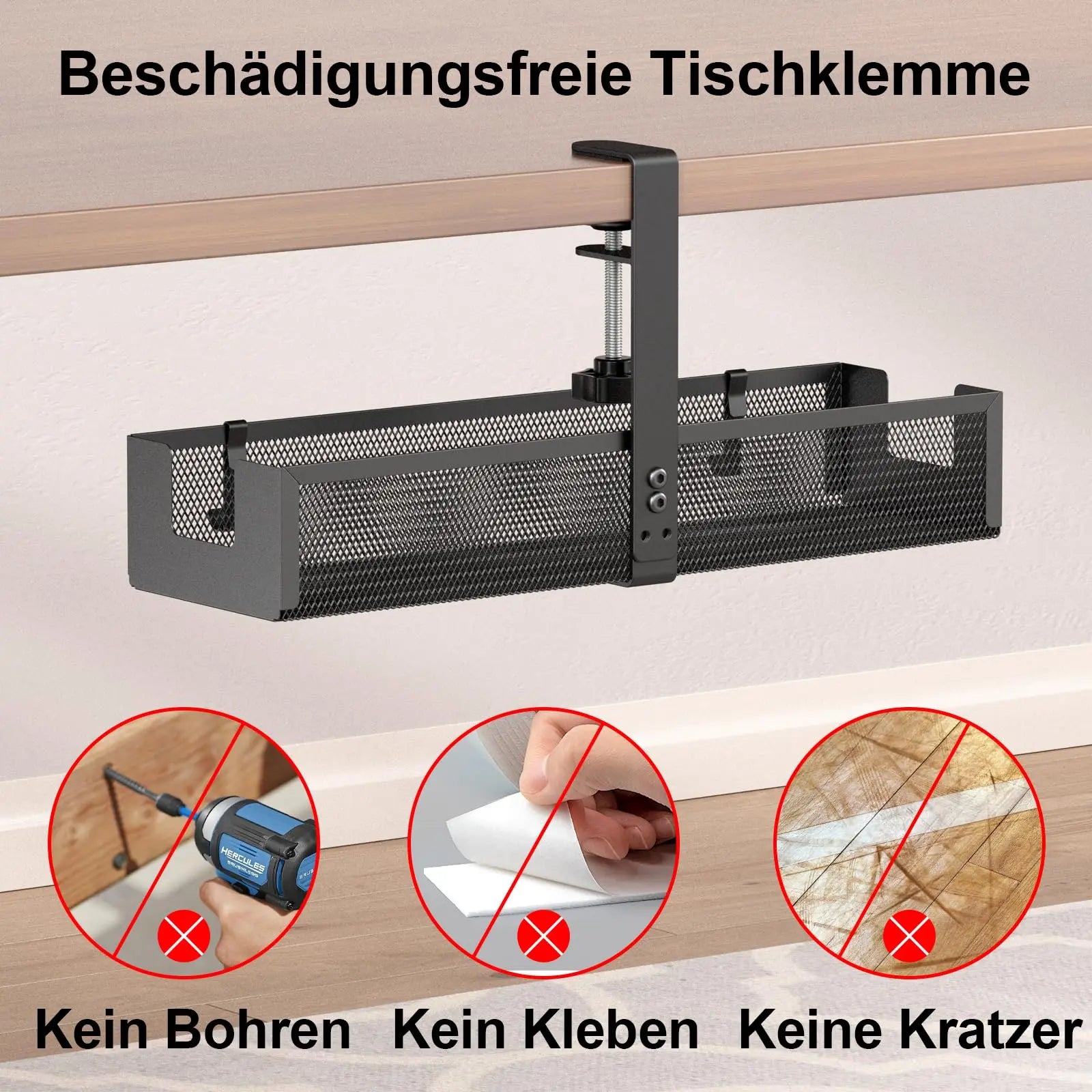 PUTORSEN Under-Desk Cable Management Tray - No Drilling Required, Cable Tray for Managing Cables and Power Strips, Desk Cable Management for Office and Home PUTORSEN