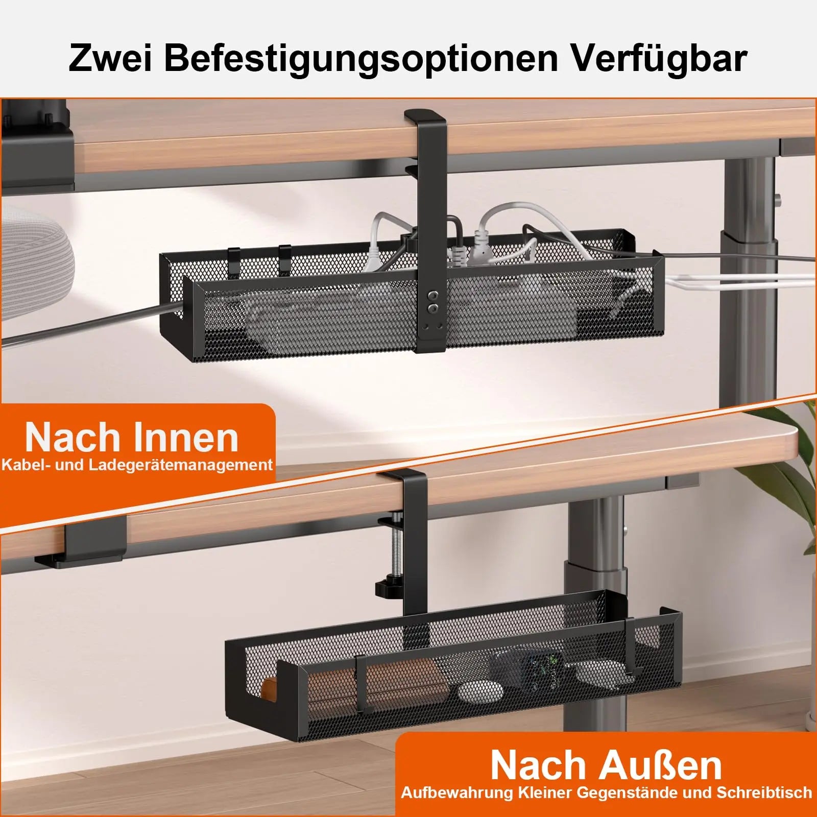 PUTORSEN Under-Desk Cable Management Tray - No Drilling Required, Cable Tray for Managing Cables and Power Strips, Desk Cable Management for Office and Home PUTORSEN