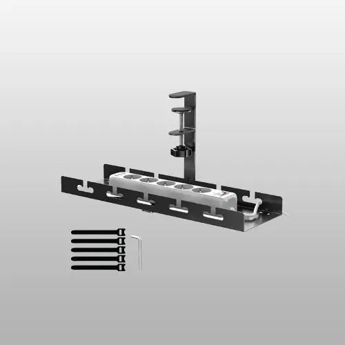 PUTORSEN Under Desk Cable Management Tray | 40cm | Tool-Free Clamp-On Installation | Steel Frame for Office & Home Office | Black PUTORSEN