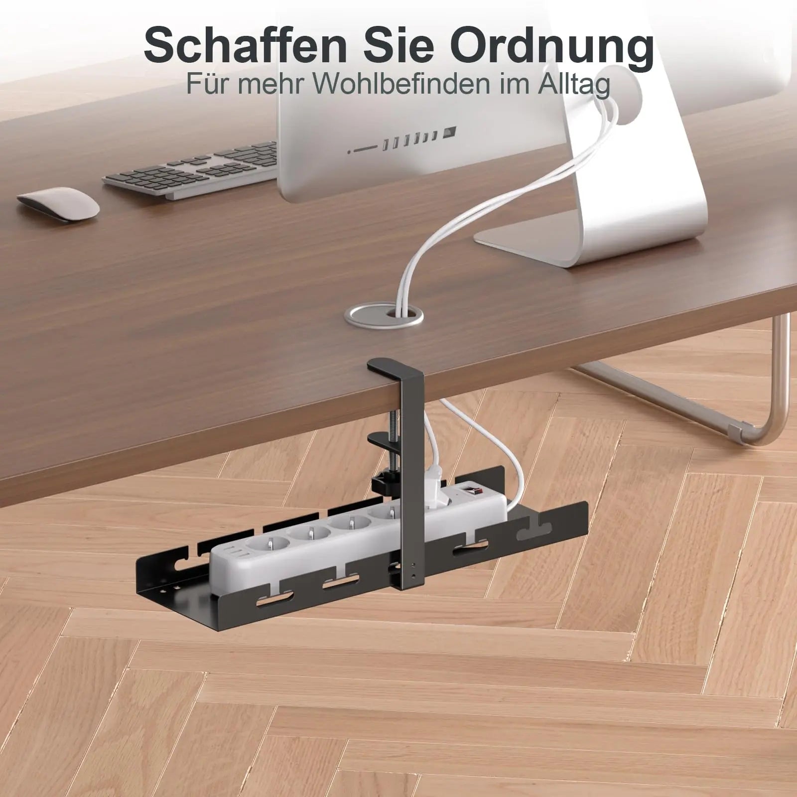 PUTORSEN Under Desk Cable Management Tray | 40cm | Tool-Free Clamp-On Installation | Steel Frame for Office & Home Office | Black PUTORSEN