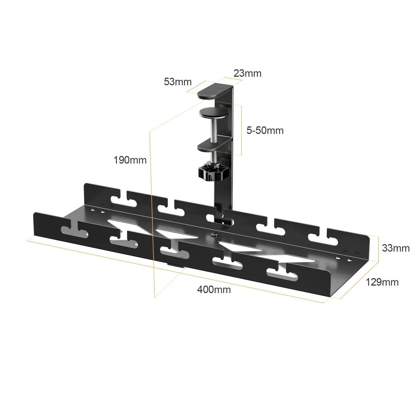 PUTORSEN Under Desk Cable Management Tray | 40cm | Tool-Free Clamp-On Installation | Steel Frame for Office & Home Office | Black PUTORSEN