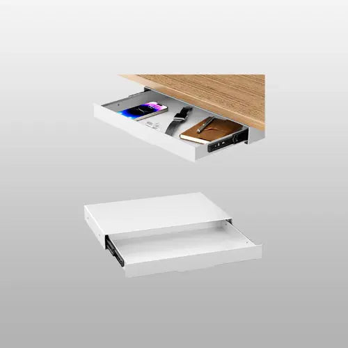 PUTORSEN Under Desk Drawer 14.8 Inch Wide, Smooth Sliding Storage Organizer for Standing Desk & Home Office, 17.6 lbs Max Load, Quiet Glide, White PUTORSEN