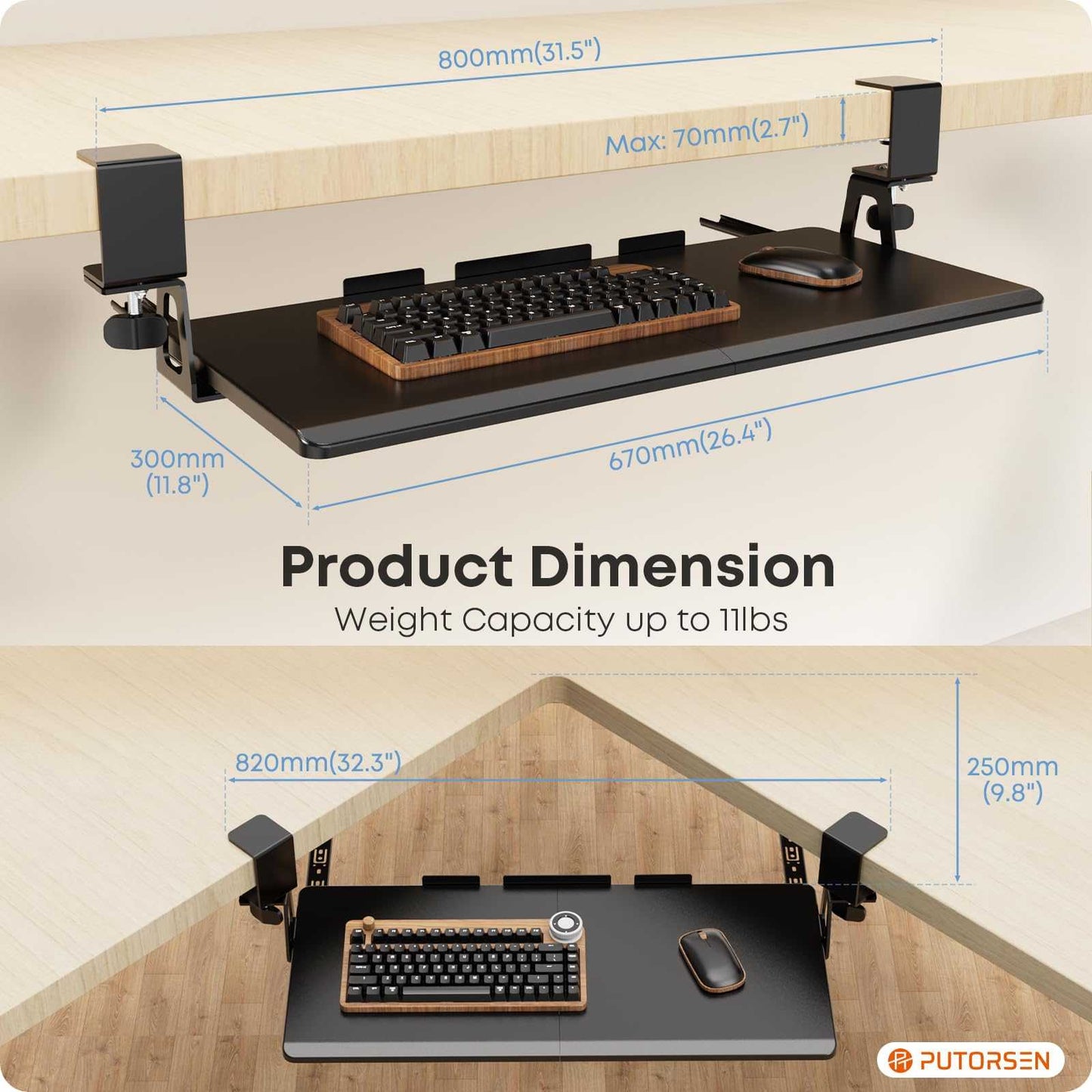 PUTORSEN Under Desk Keyboard Tray PUTORSEN