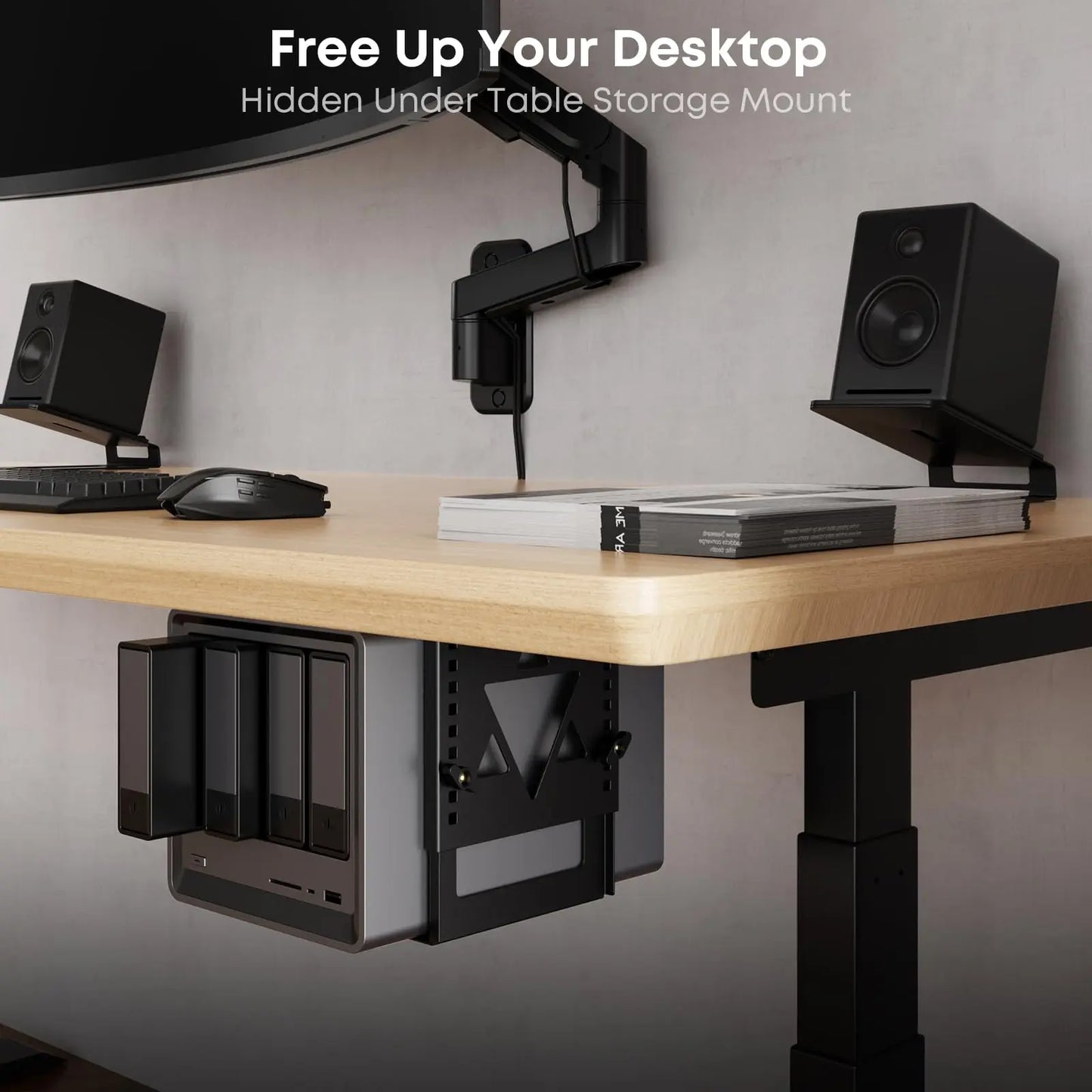 PUTORSEN Under Desk Mini PC Mount NAS Mount Bracket Holder, Height and Width Adjustable CPU Holder for Mac mini Desktop Computer, Mini PC, Small Form Factor Desktop Tower, Black PUTORSEN