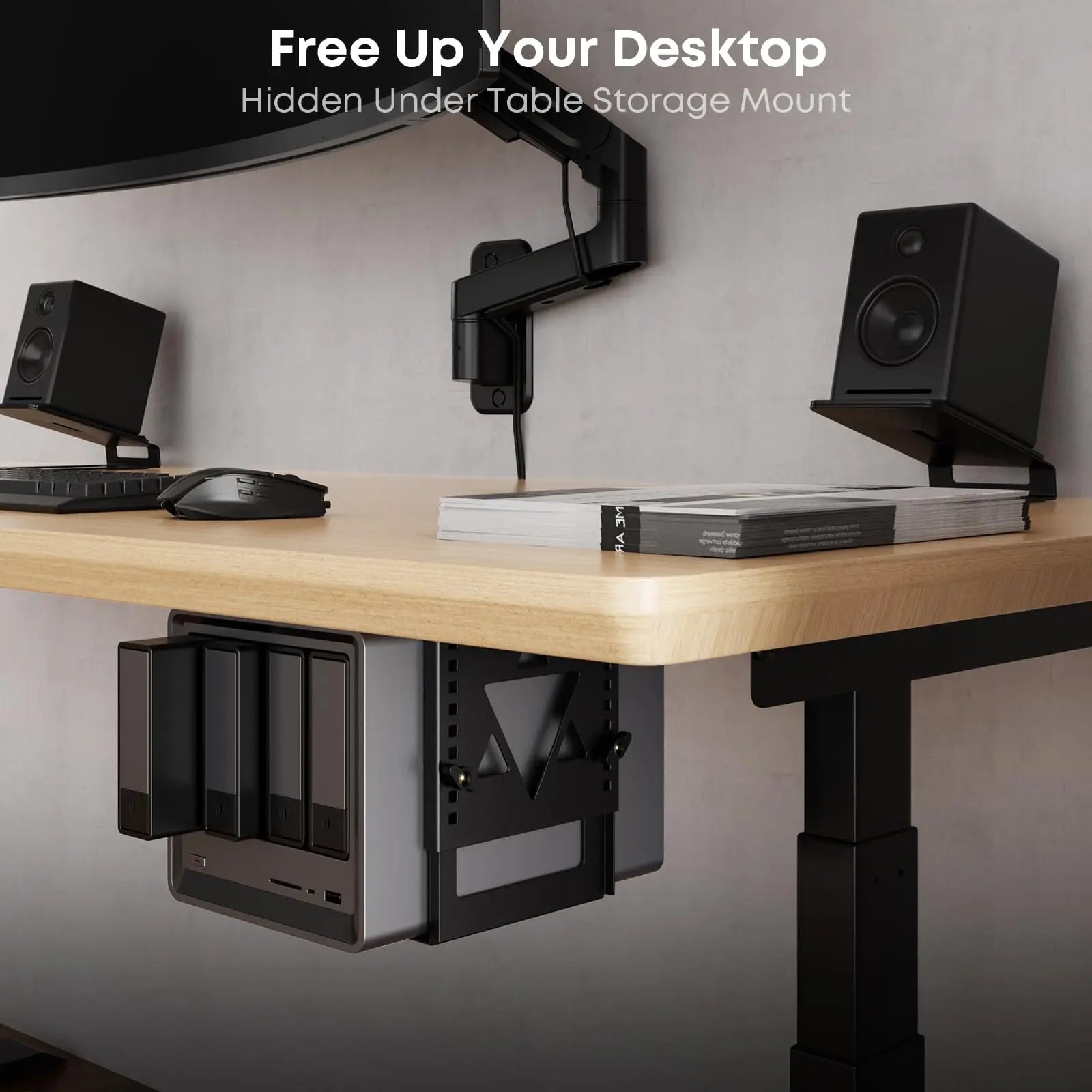 PUTORSEN Under Desk Mini PC Mount NAS Mount Bracket Holder, Height and Width Adjustable CPU Holder for Mac mini Desktop Computer, Mini PC, Small Form Factor Desktop Tower, Black PUTORSEN