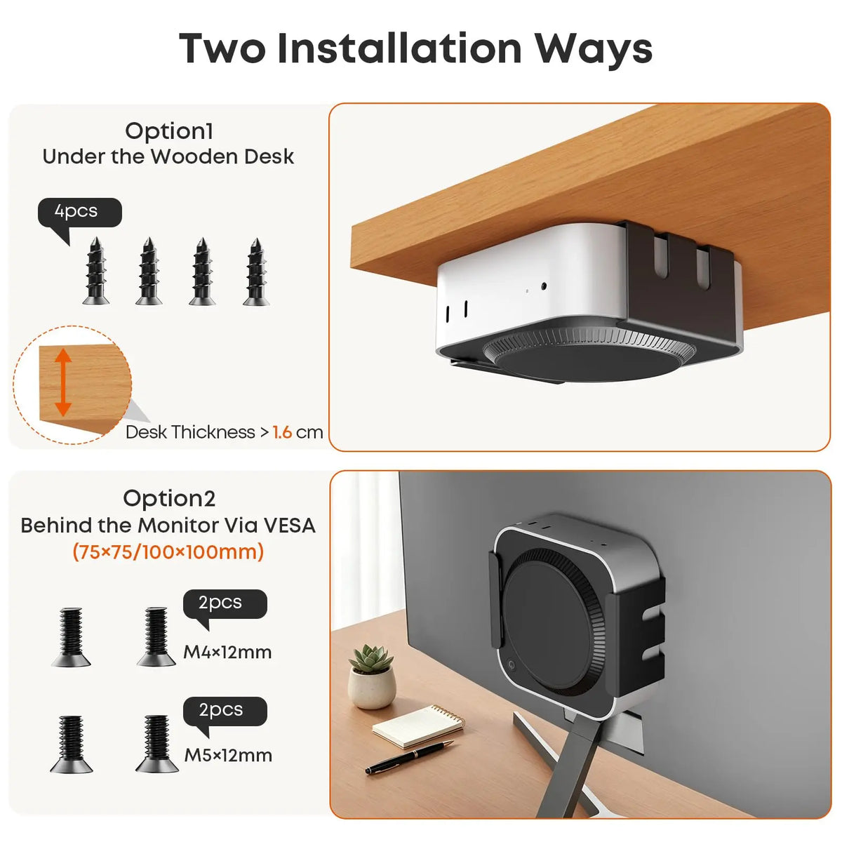 PUTORSEN Under Desk Mount for Mac mini M4/M4 Pro 2024, VESA-Compatible, Can Be Mounted Behind Monitor PUTORSEN