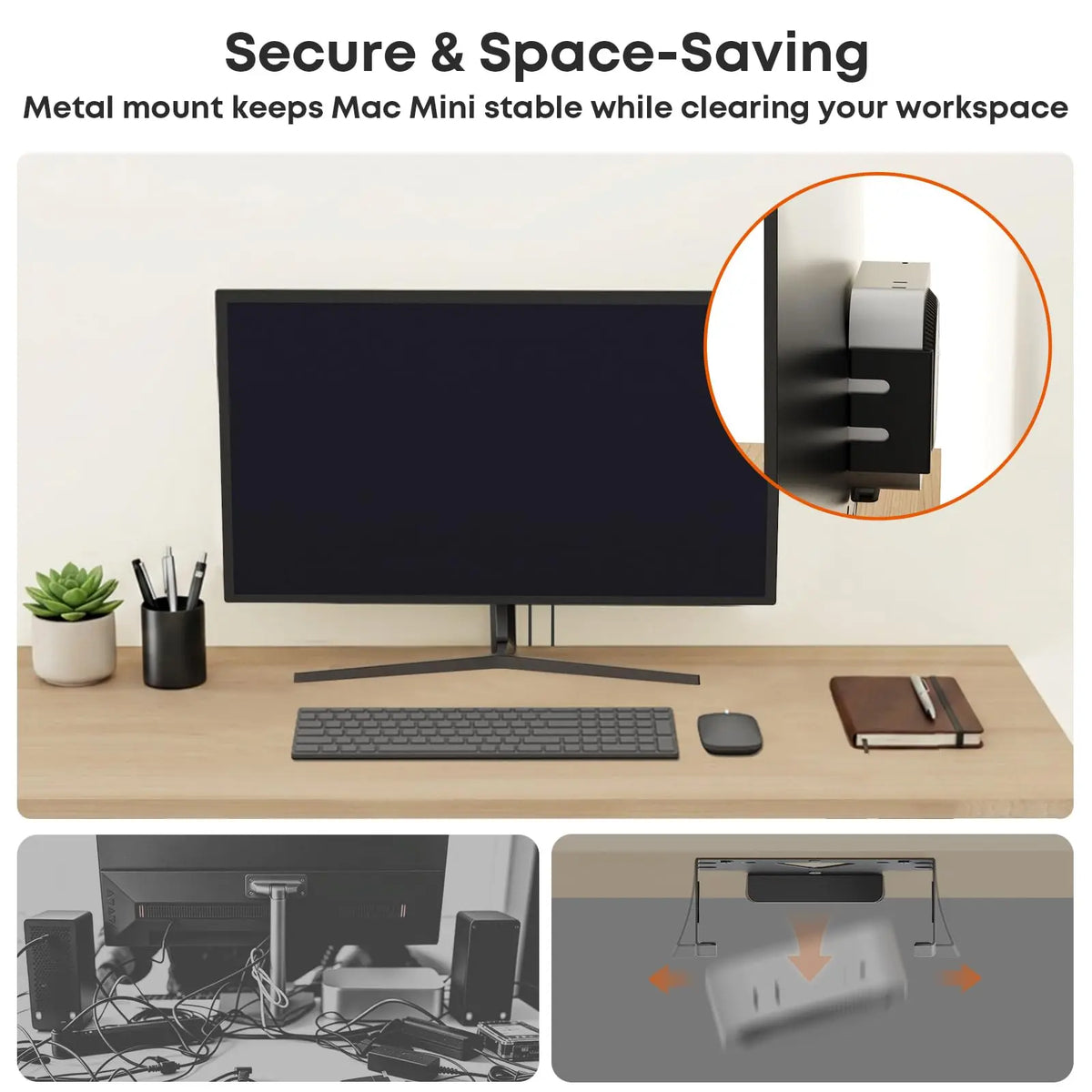 PUTORSEN Under Desk Mount for Mac mini M4/M4 Pro 2024, VESA-Compatible, Can Be Mounted Behind Monitor PUTORSEN