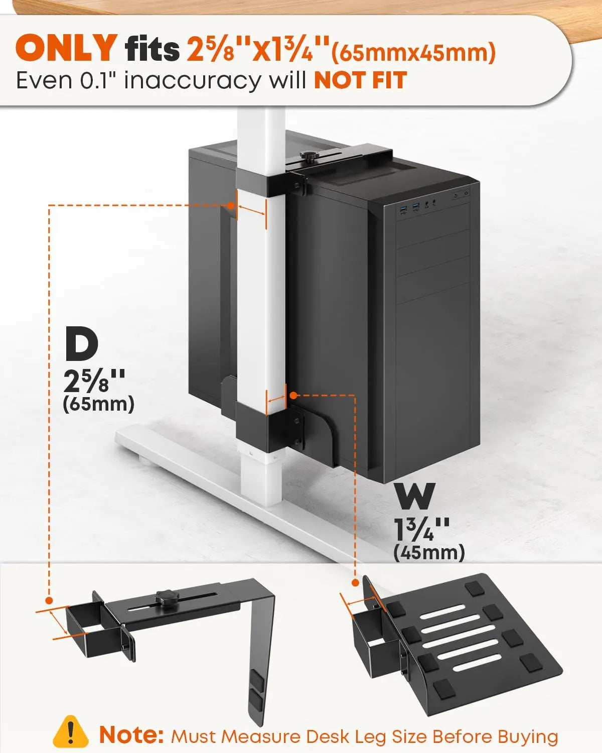PUTORSEN Under Desk PC Mount for Standing Desk, Max Load 44lbs, Black PUTORSEN