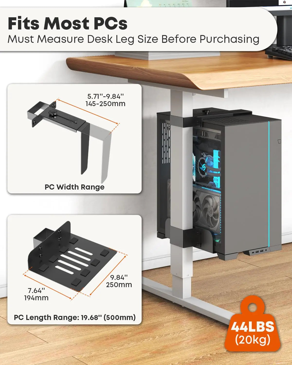 PUTORSEN Under Desk PC Mount for Standing Desk, Max Load 44lbs, Black PUTORSEN