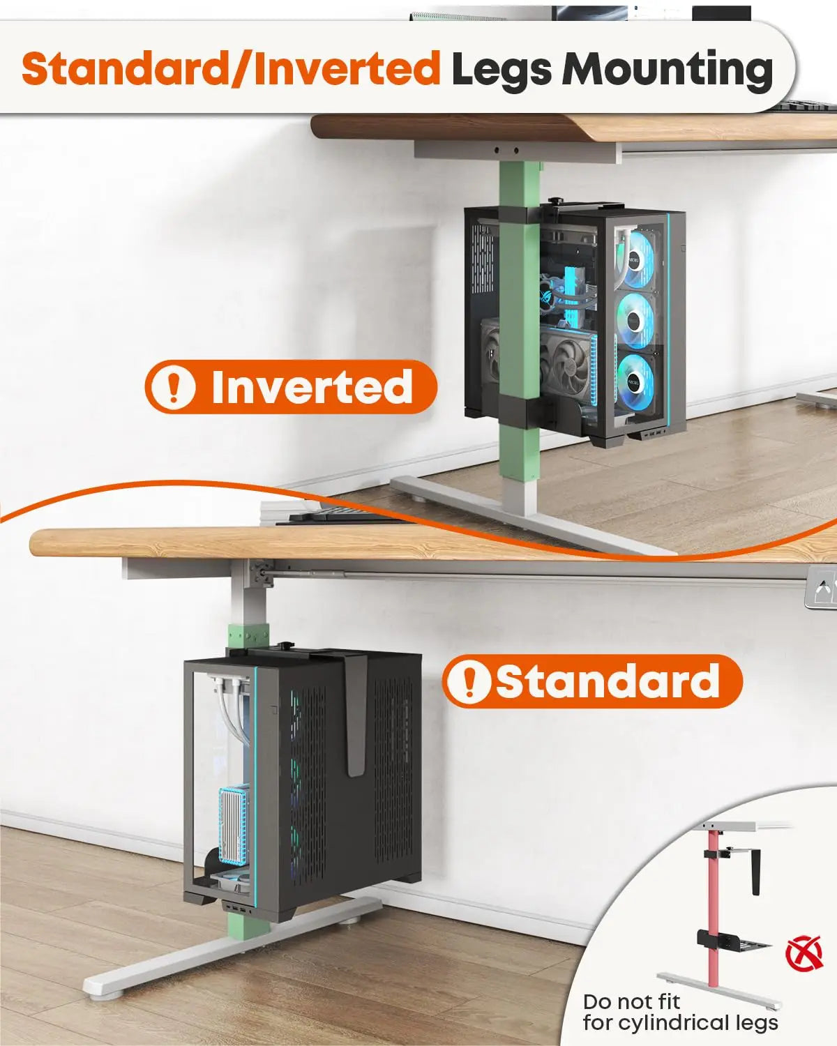 PUTORSEN Under Desk PC Mount for Standing Desk, Max Load 44lbs, Black PUTORSEN