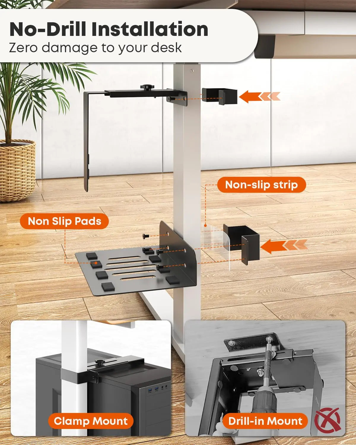 PUTORSEN Under Desk PC Mount for Standing Desk, Max Load 44lbs, Black PUTORSEN