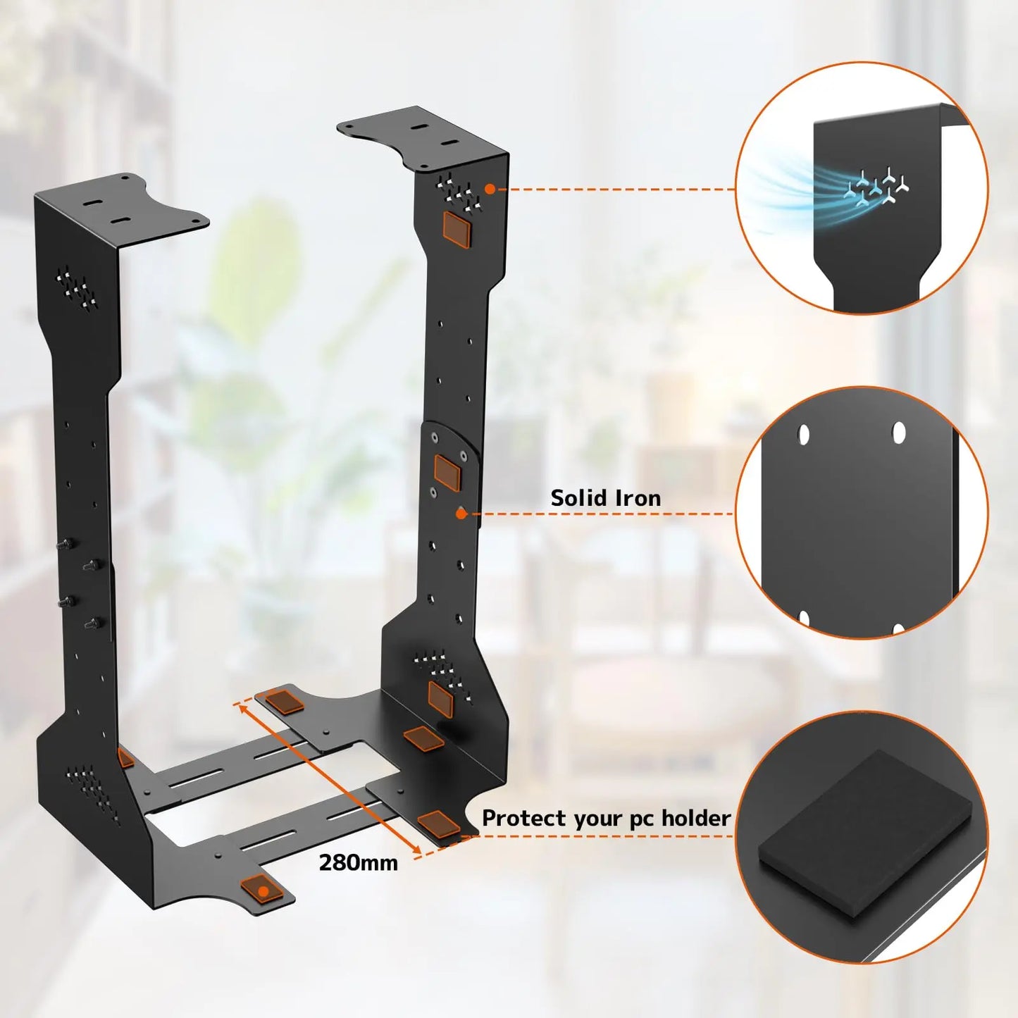 PUTORSEN Under Desk PC Mount, 7.9-13.4’’ Width Adjustable Computer Tower Stand, up to 77 lbs, with Protective Mats, for Mid/Mini-Tower Case in Office,Gaming, Laboratory and Home PUTORSEN