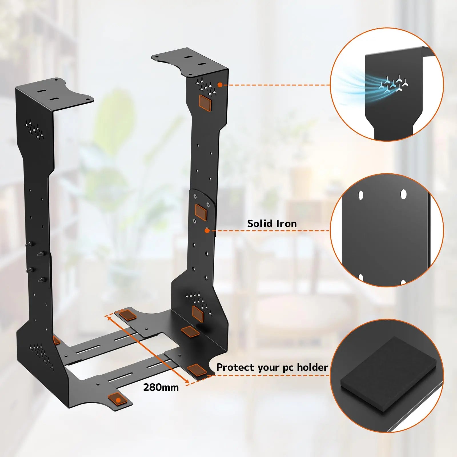 PUTORSEN Under Desk PC Mount, 7.9-13.4’’ Width Adjustable Computer Tower Stand, up to 77 lbs, with Protective Mats, for Mid/Mini-Tower Case in Office,Gaming, Laboratory and Home PUTORSEN