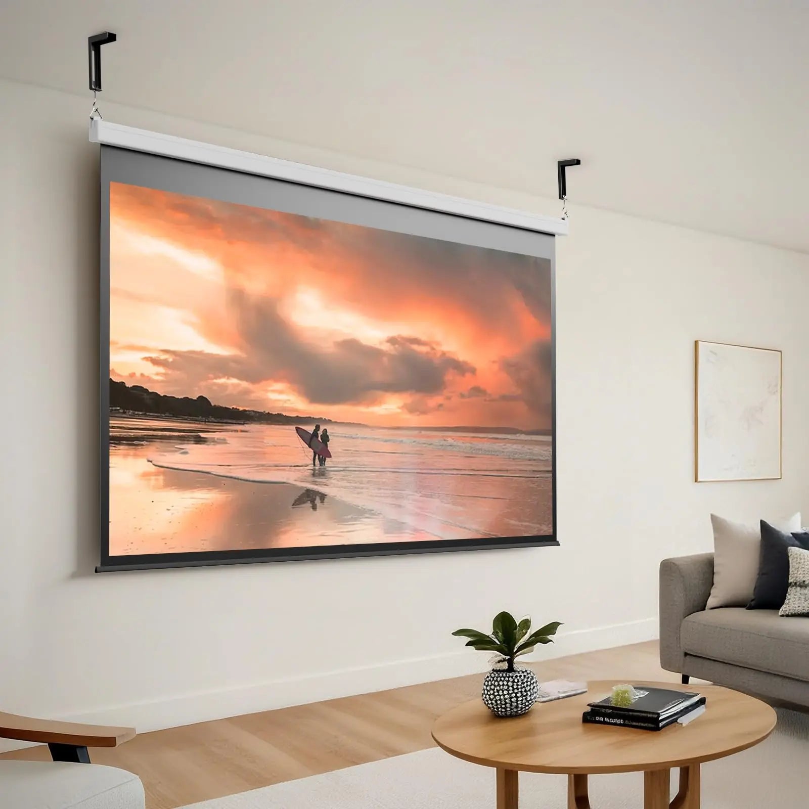 PUTORSEN Universal Projector Screen Ceiling Mount L-Brackets, Wall Hanging Mount 6 inch Adjustable Extension with Hook Kit, Hold up to 66 lbs, for Home Projector and Movie Screens PUTORSEN