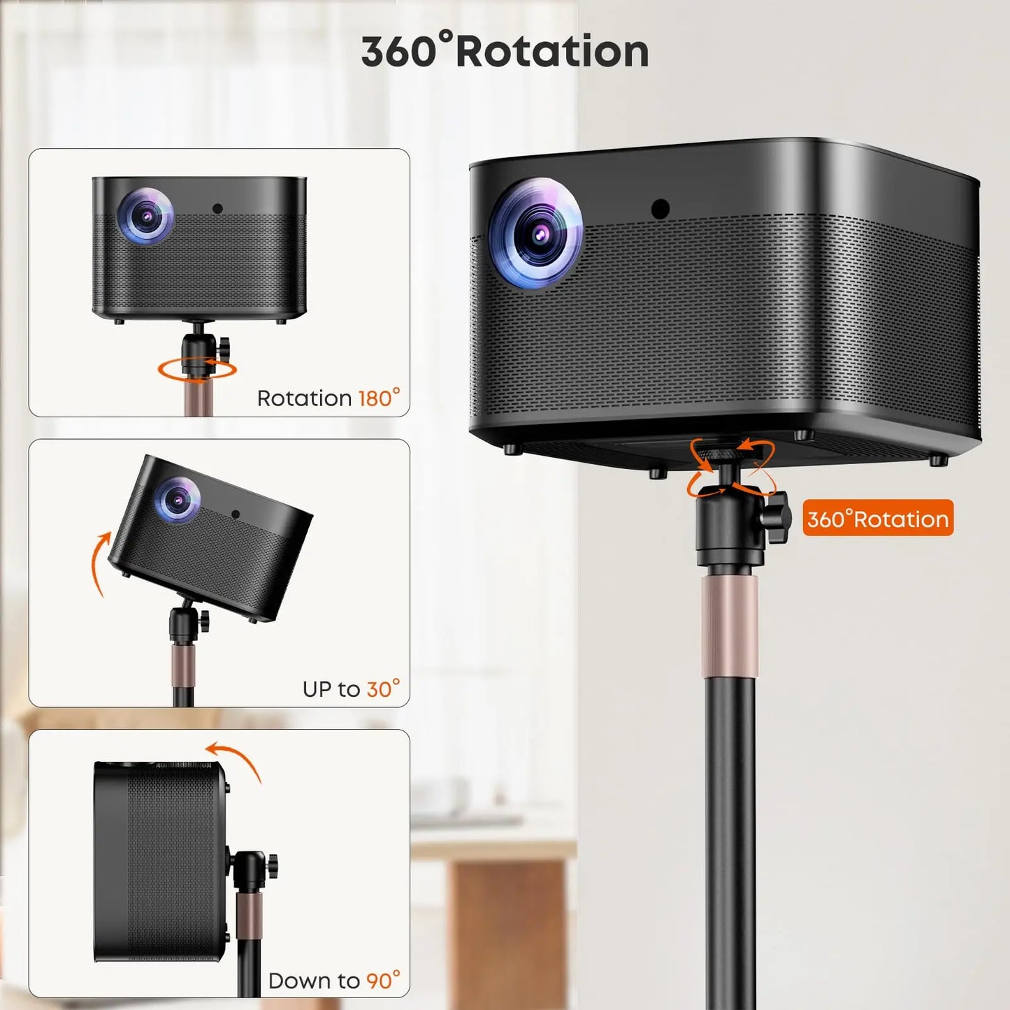 PUTORSEN Universal Projector Stand – Height Adjustable Floor Stand with 360° Rotating Ball Head & 1/4" Screw PUTORSEN