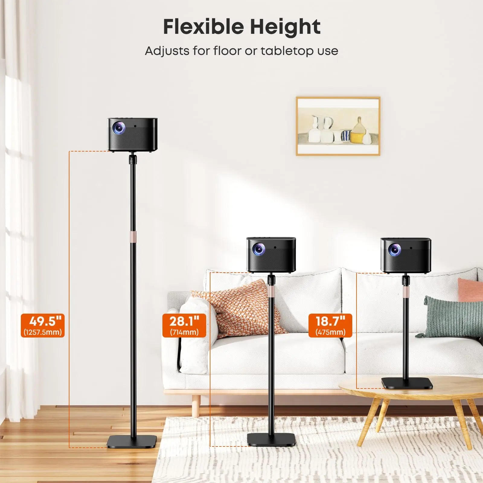 PUTORSEN Universal Projector Stand – Height Adjustable Floor Stand with 360° Rotating Ball Head & 1/4" Screw PUTORSEN