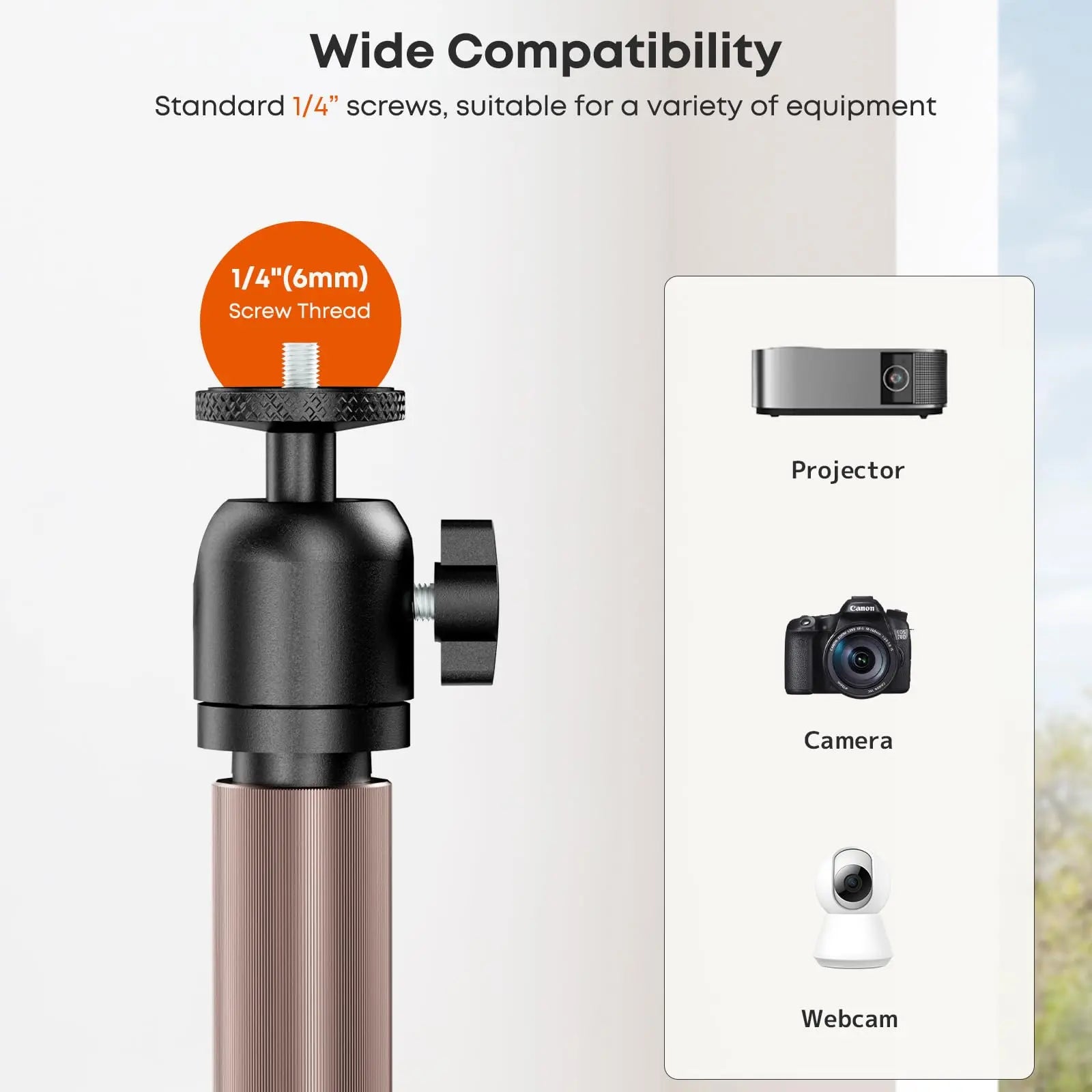 PUTORSEN Universal Projector Stand – Height Adjustable Floor Stand with 360° Rotating Ball Head & 1/4" Screw PUTORSEN