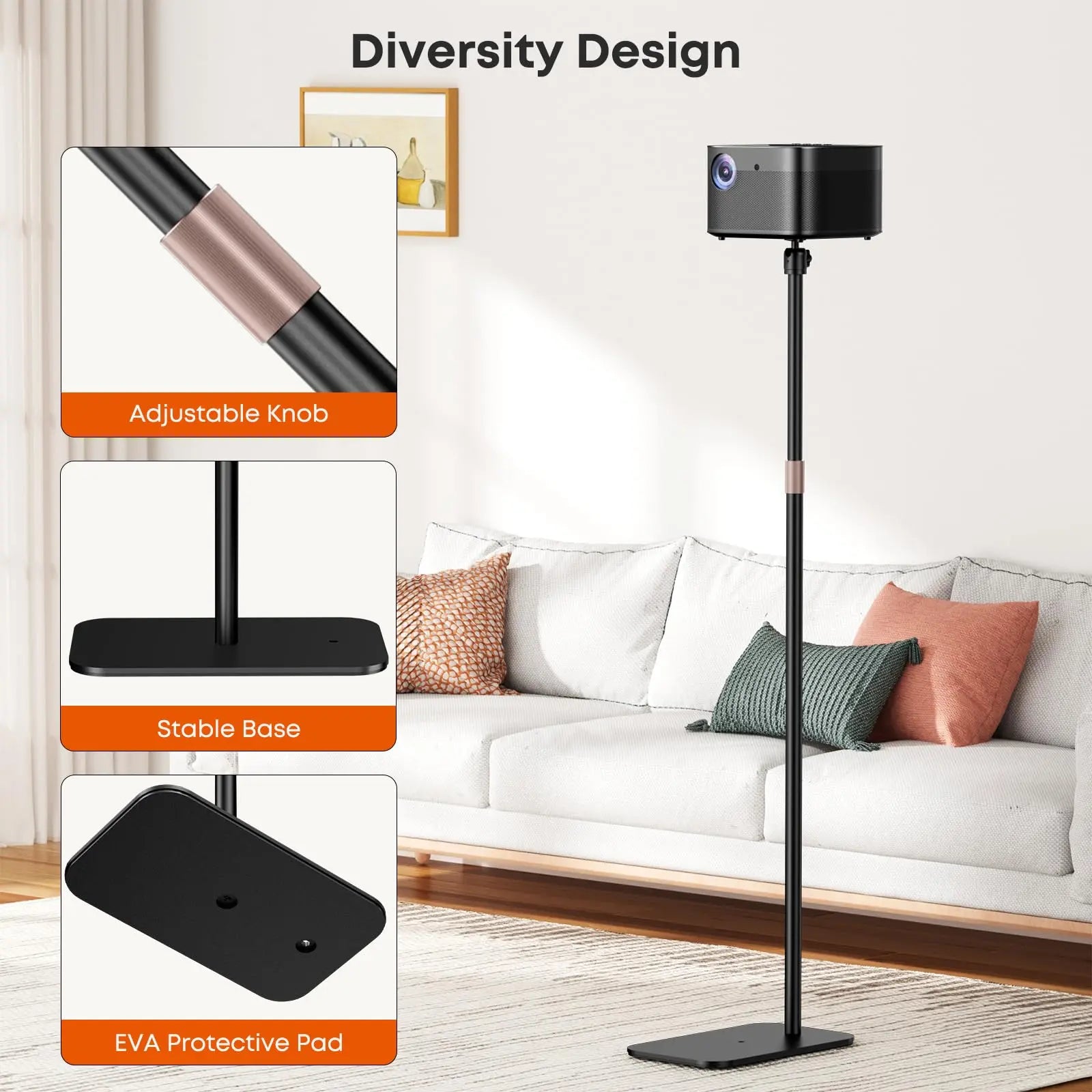 PUTORSEN Universal Projector Stand – Height Adjustable Floor Stand with 360° Rotating Ball Head & 1/4" Screw PUTORSEN