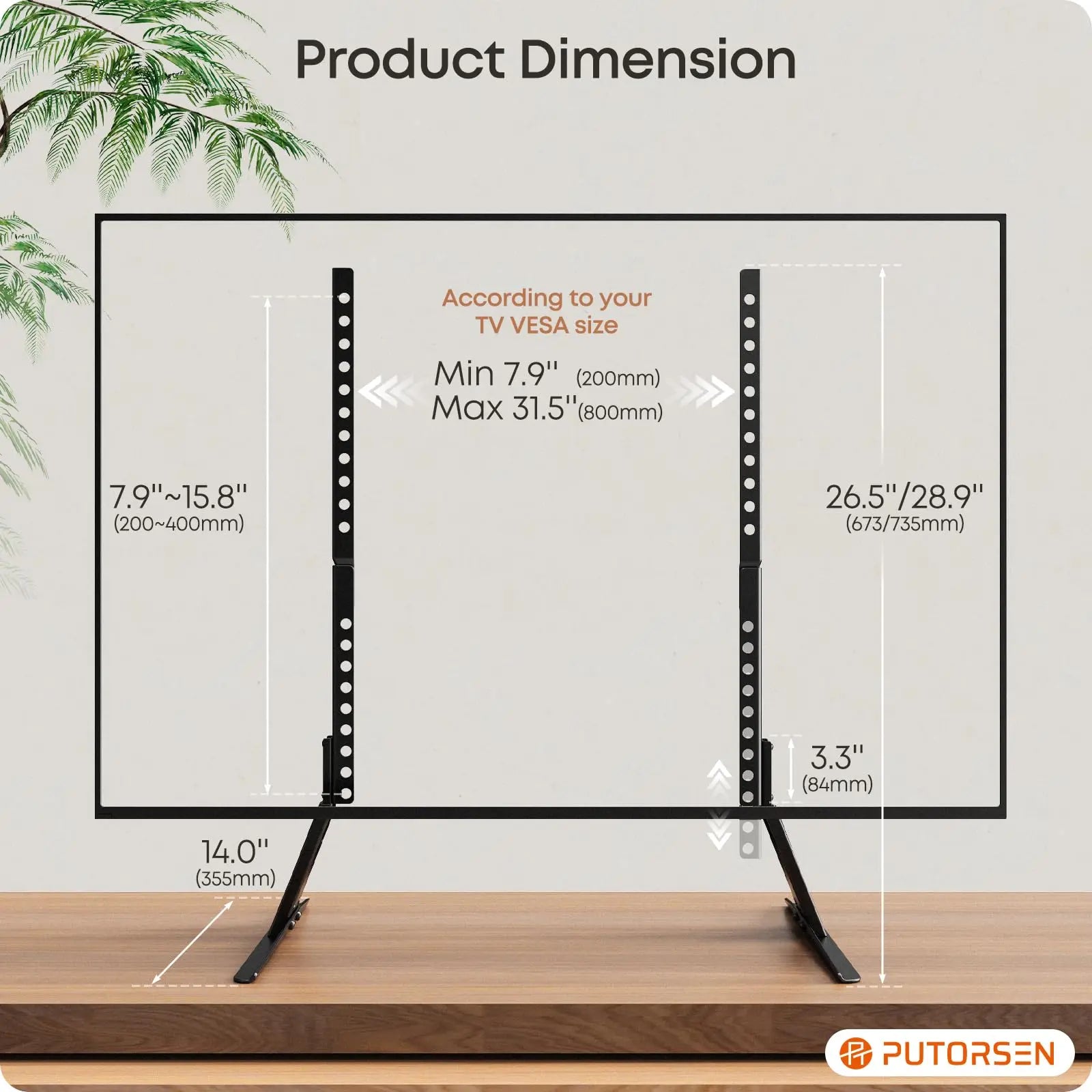 PUTORSEN Universal TV-Ständer Höhenverstellbar für 23-65 Zoll Flachbildschirme (bis 50 kg, VESA 800x400 mm) - Robuster Tischständer mit Kabelmanagement für LED/LCD/OLED & Curved TVs PUTORSEN