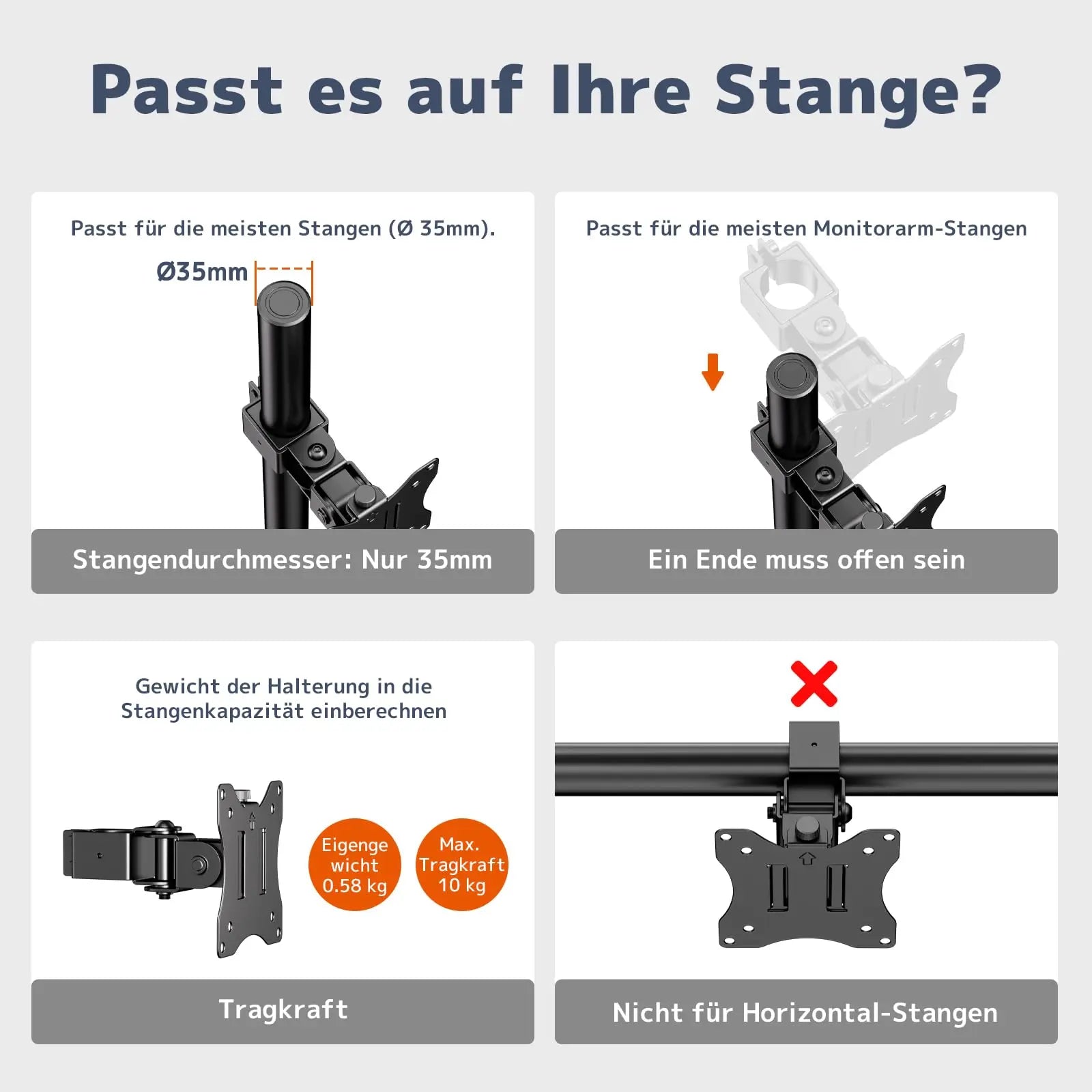 PUTORSEN Universal VESA Pole Mount for 17”- 32” Screens,Holds to 22Lbs, Adjustable Monitor Mount with 75x75/100x100 VESA Plate, Tilt/Swivel/Rotation PUTORSEN
