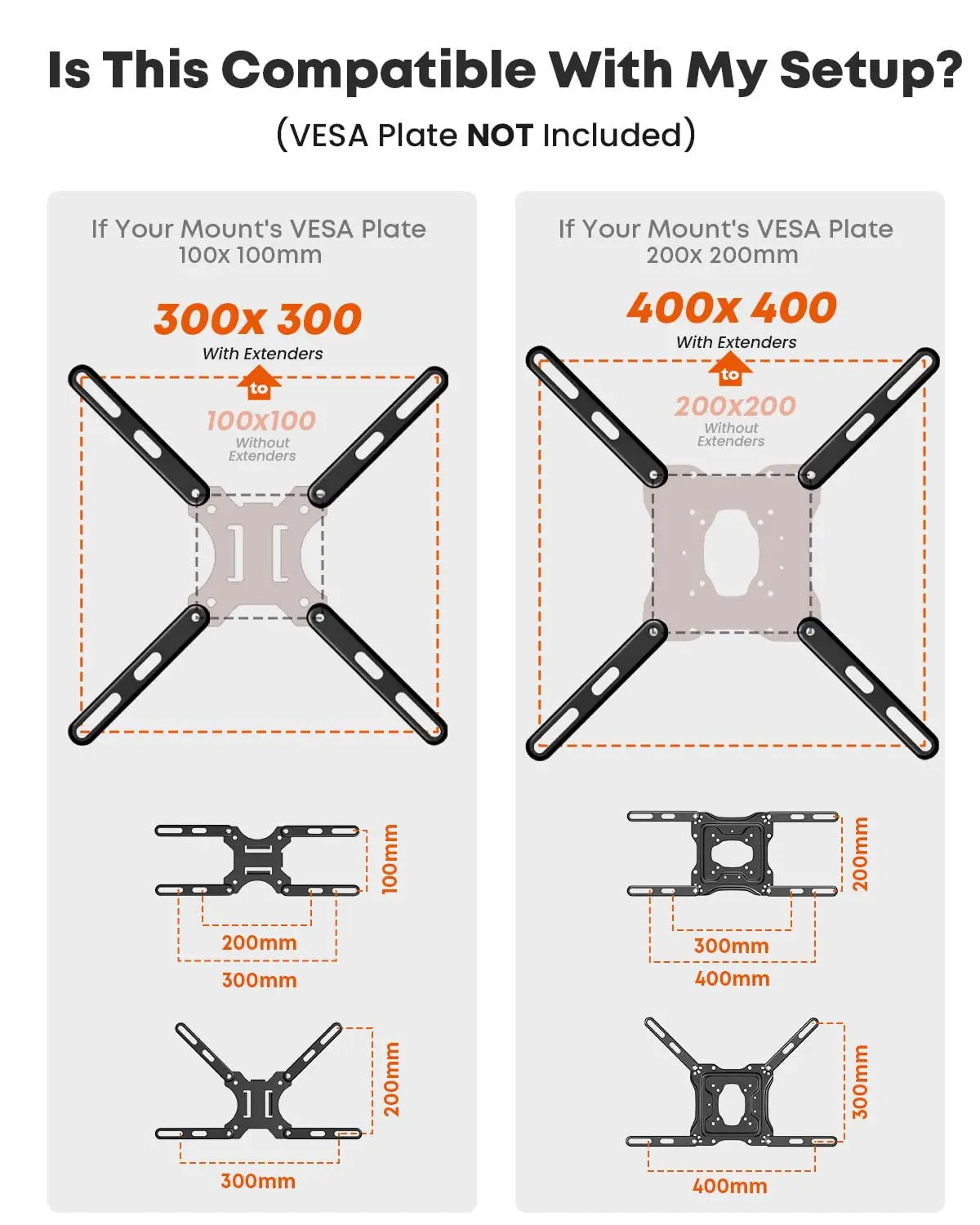 PUTORSEN VESA Adapter Plate for TV Mounts, Universal TV Mount Adapter Bracket for 32-55 Inch LCD LED TVs PUTORSEN