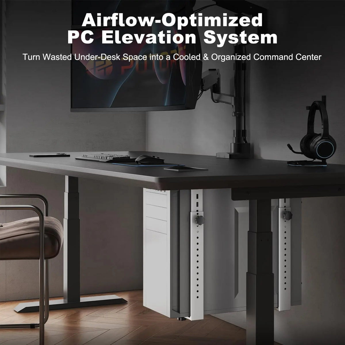PUTORSEN White Under Desk PC Mount for Mid & Mini-Tower Cases, Vertical or Horizontal CPU Holder Supports up to 77 lbs, Space-Saving Computer Rack Compatible with ATX/Micro-ATX/Mini-ITX PUTORSEN