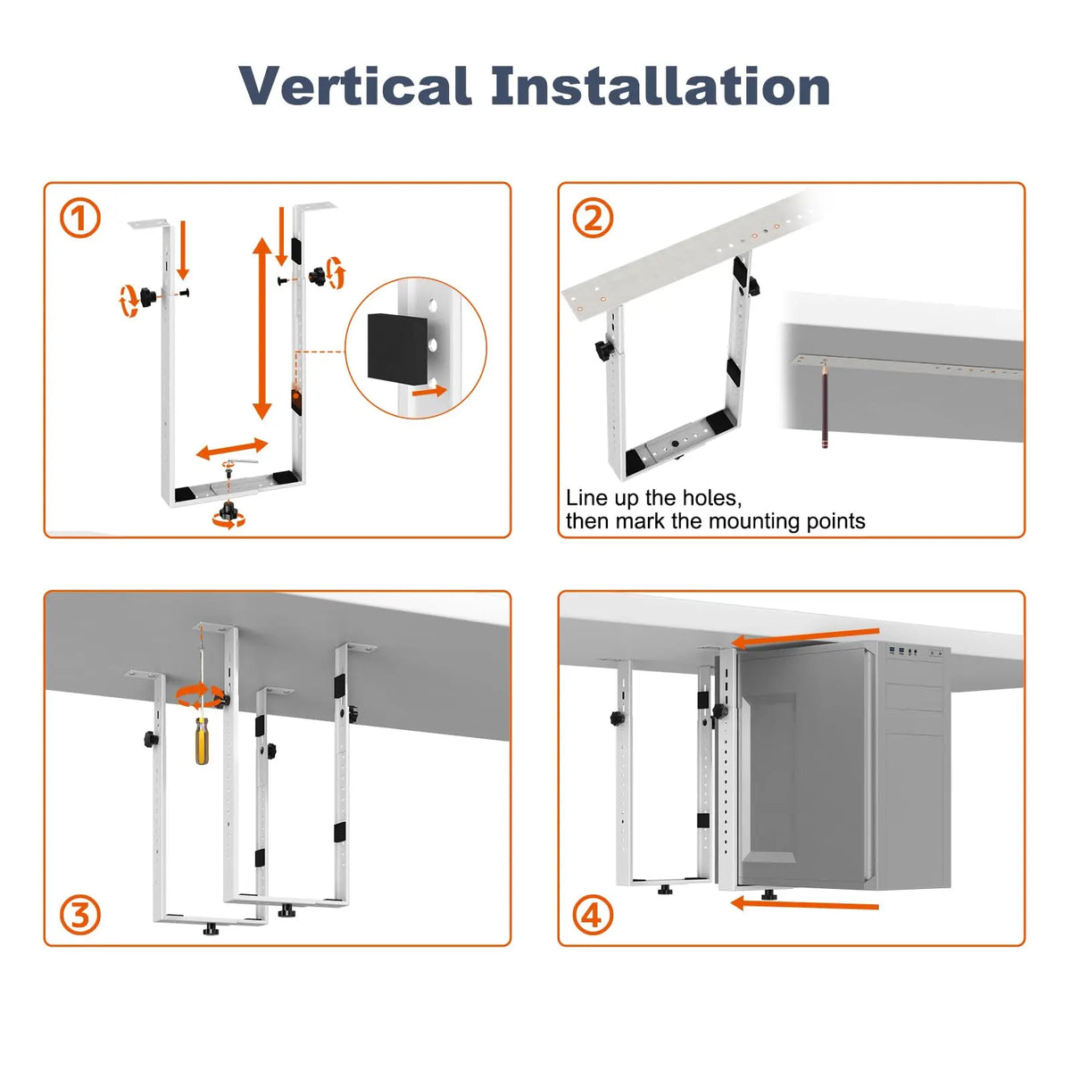PUTORSEN White Under Desk PC Mount for Mid & Mini-Tower Cases, Vertical or Horizontal CPU Holder Supports up to 77 lbs, Space-Saving Computer Rack Compatible with ATX/Micro-ATX/Mini-ITX PUTORSEN