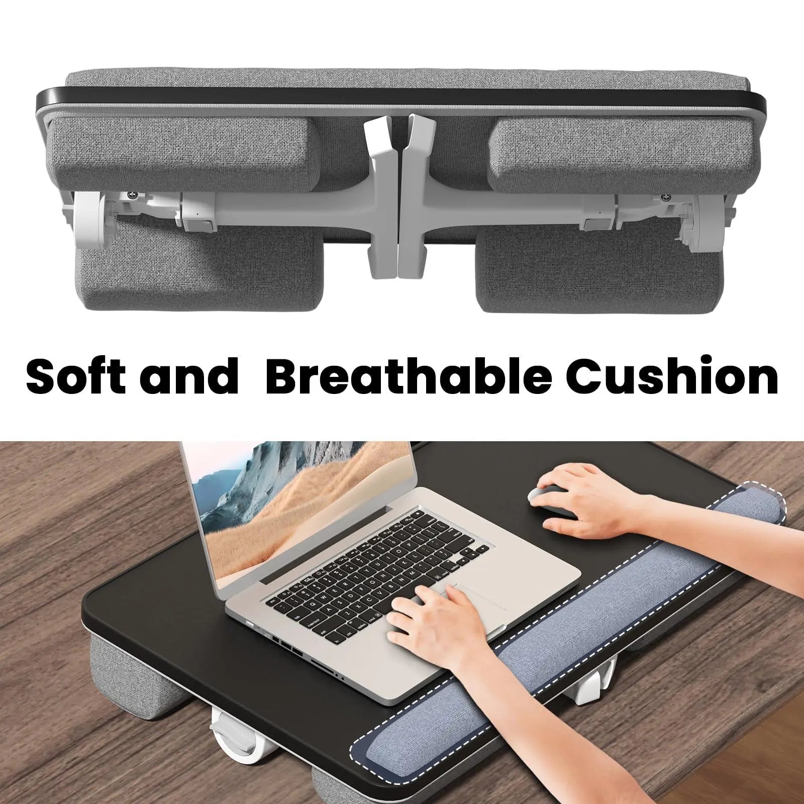 PUTORSEN laptop table & laptop cushion for bed and sofa, with carabiner for locking, unnecessary mouse pads, height-adjustable laptop stand bed, fits up to 17" laptop, 60.7 * 37cm PUTORSEN