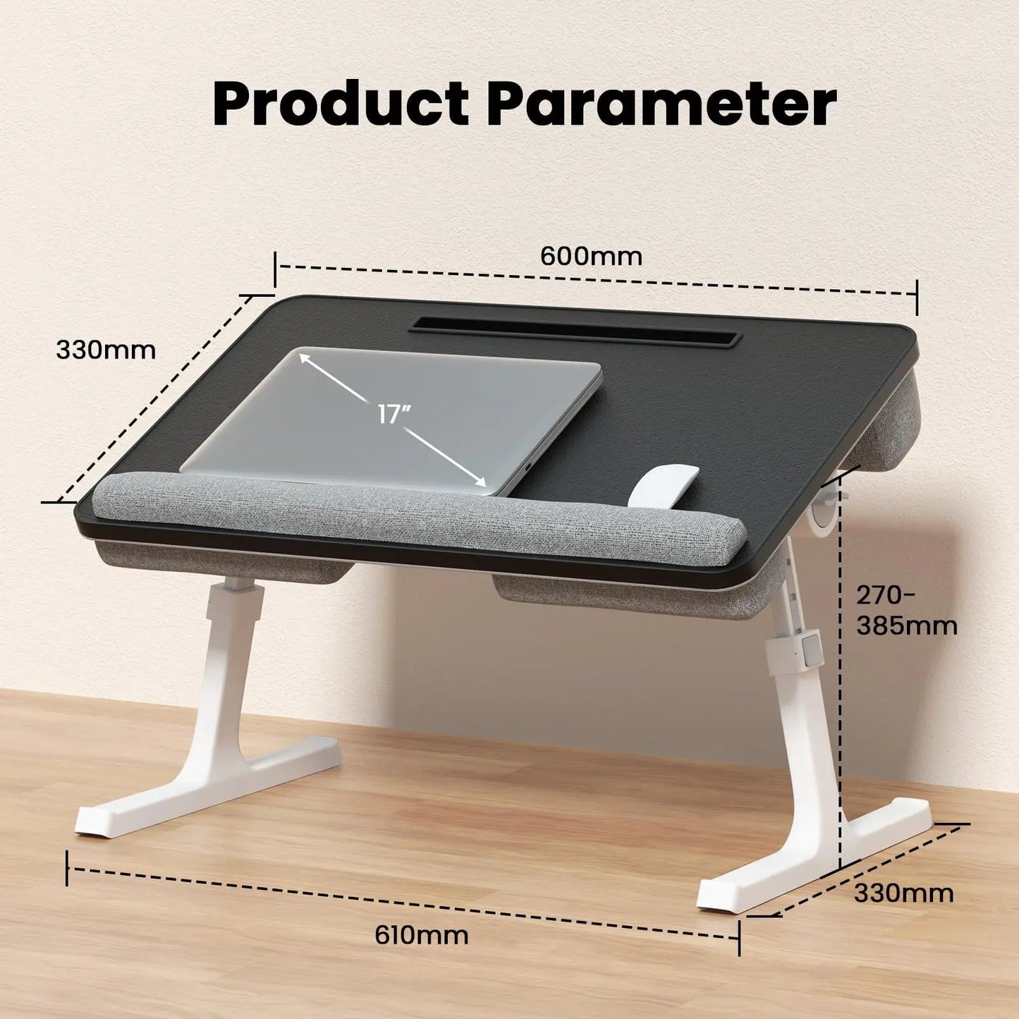 PUTORSEN laptop table & laptop cushion for bed and sofa, with carabiner for locking, unnecessary mouse pads, height-adjustable laptop stand bed, fits up to 17" laptop, 60.7 * 37cm PUTORSEN