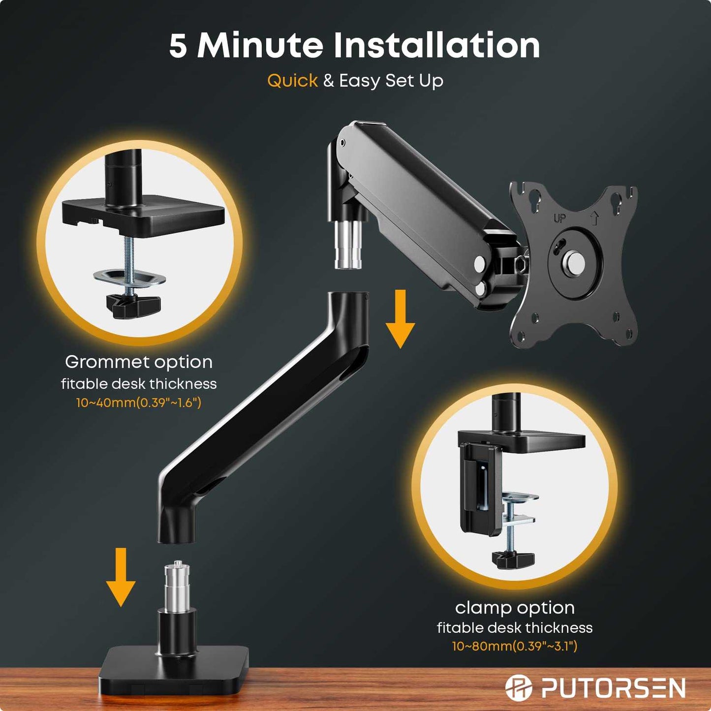 PUTORSEN monitor mount 1 monitor for 17-45 inch flat curved screen PUTORSEN