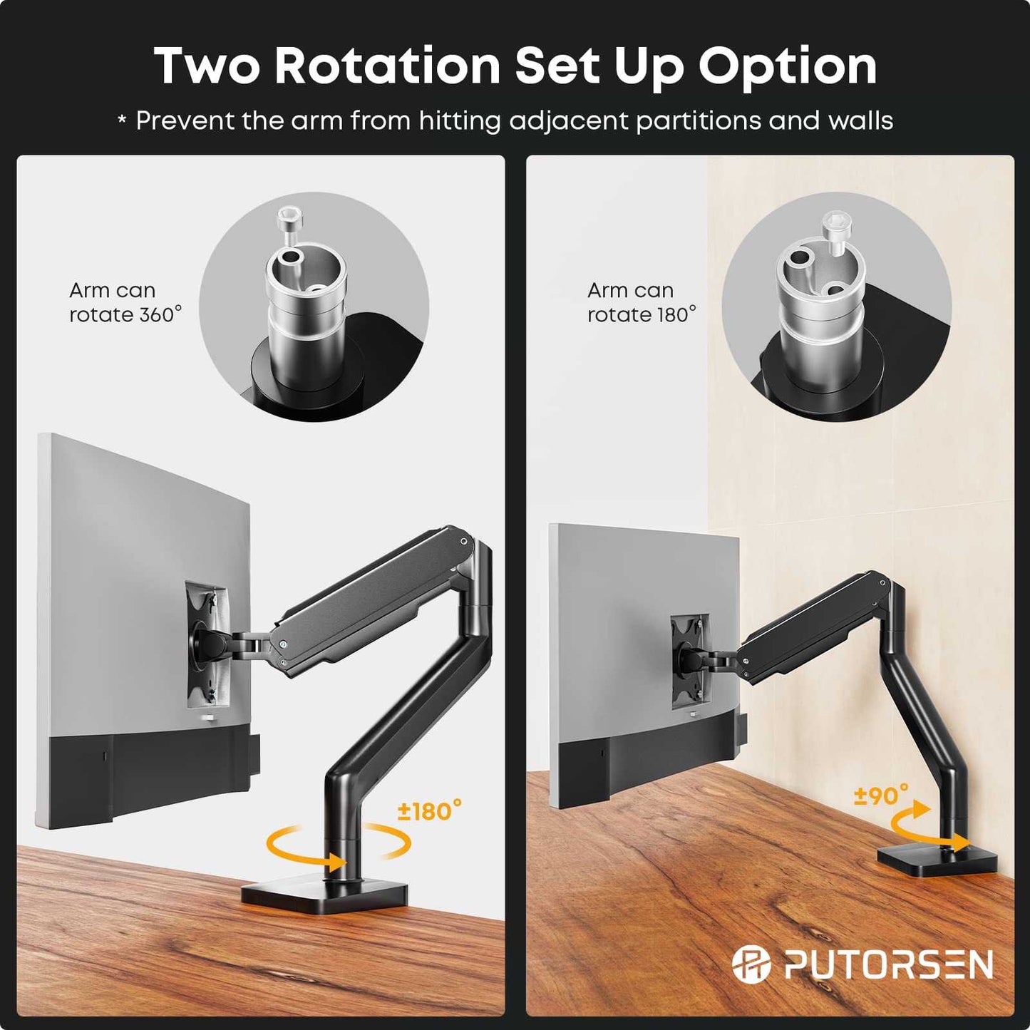 PUTORSEN monitor mount 1 monitor for 17-45 inch flat curved screen PUTORSEN