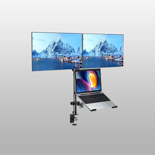 PUTORSEN monitor mount 2 monitors with laptop arm for 17-32 inch screen up to 17" notebook, tiltable swivelling monitor laptop mount desk with clamp PUTORSEN