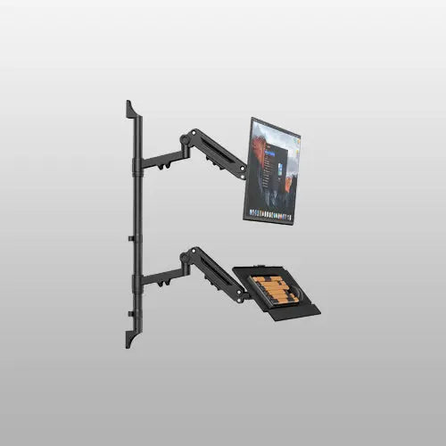 PUTUOSEN Wall Mount Monitor Arm with Keyboard Tray, Fits 17"–32" Screens, Height Adjustable Full-Motion Spring Arm Wall Workstation, Supports Up to 26.4 lbs, VESA 75x75/100x100mm, Black PUTORSEN