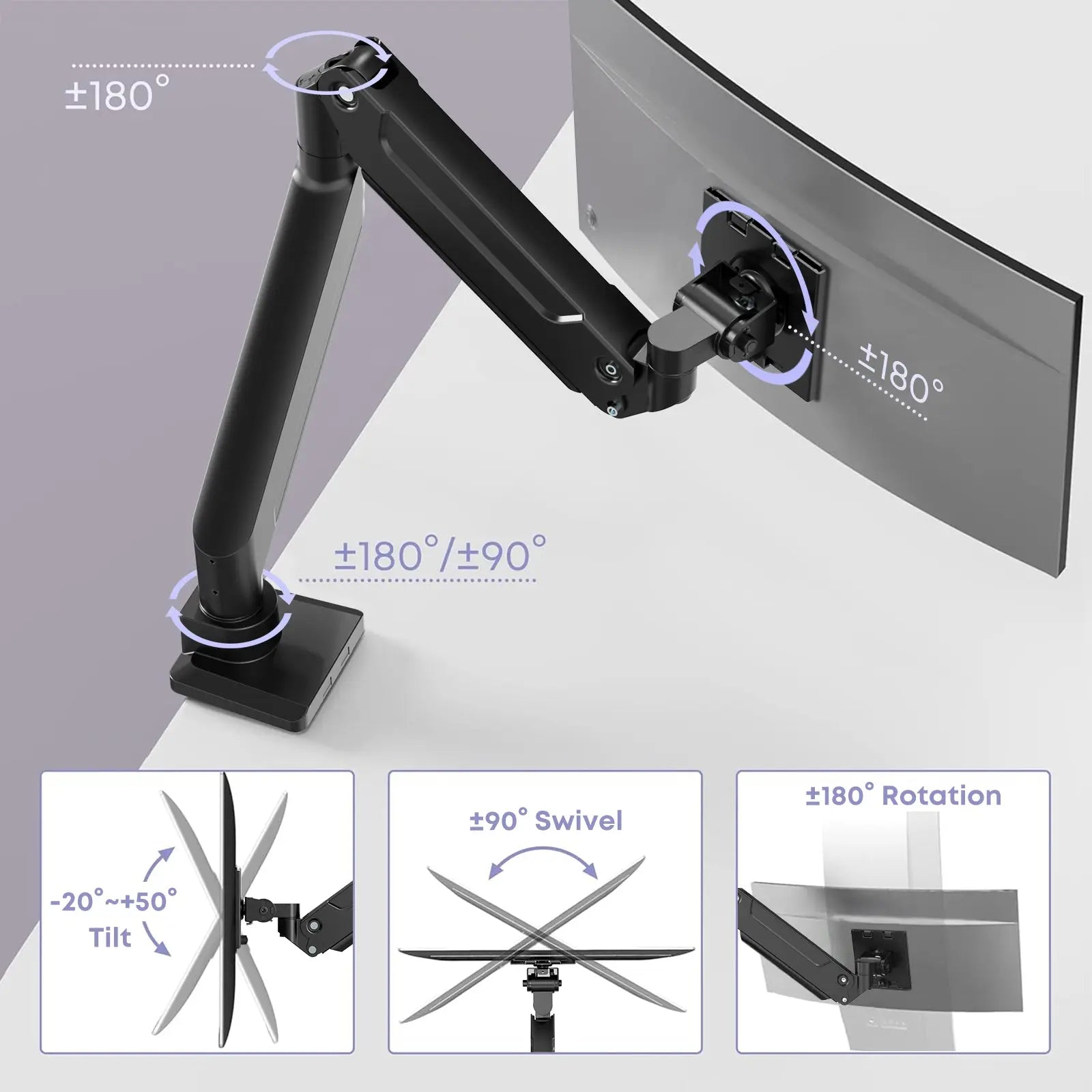 Premium Heavy Duty Monitor Arm for Ultrawide Screens up to 49 inch and 39.6lbs PUTORSEN
