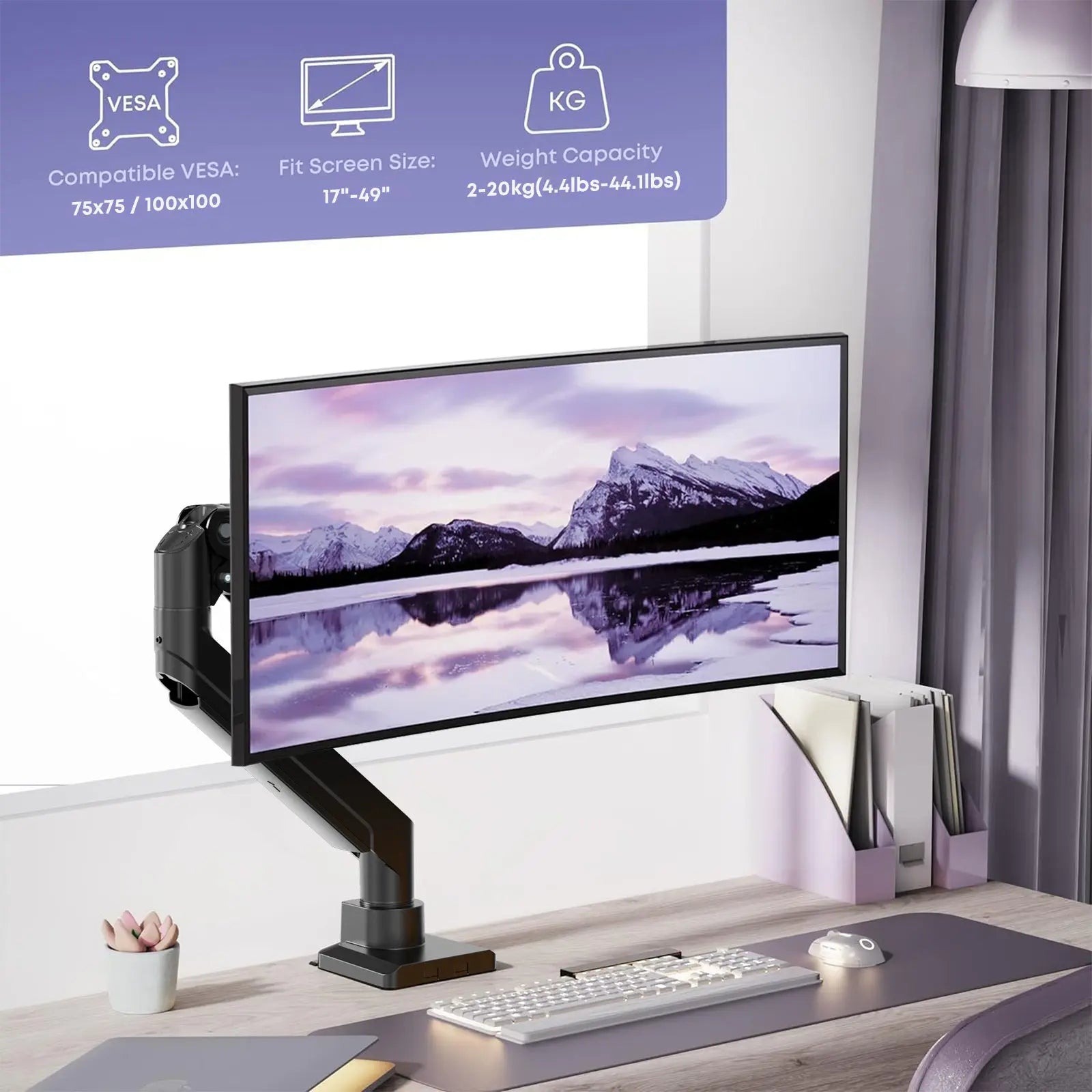 Premium Heavy Duty Monitor Arm for Ultrawide Screens up to 49 inch and 39.6lbs PUTORSEN