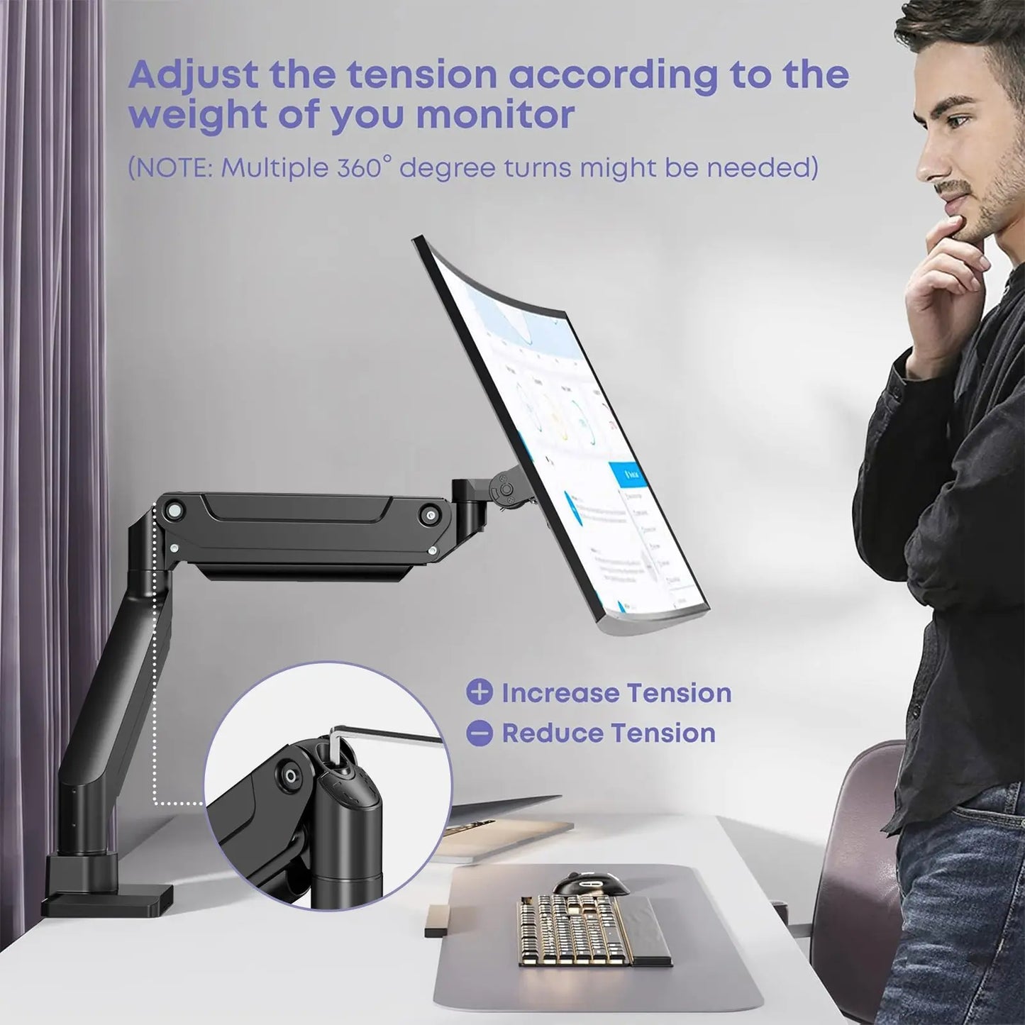 Premium Heavy Duty Monitor Arm for Ultrawide Screens up to 49 inch and 39.6lbs PUTORSEN