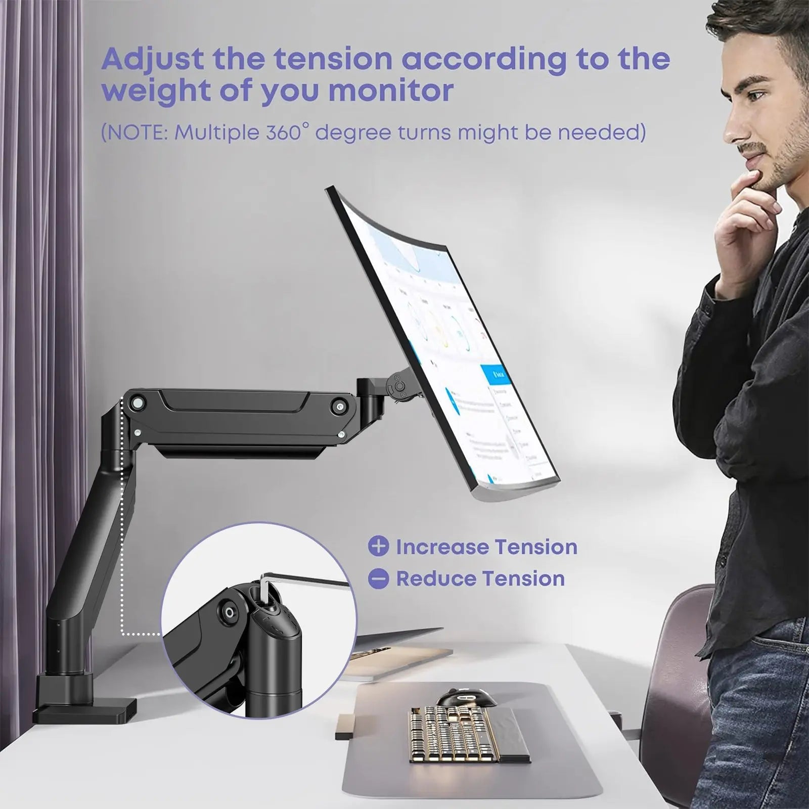 Premium Heavy Duty Monitor Arm for Ultrawide Screens up to 49 inch and 39.6lbs PUTORSEN