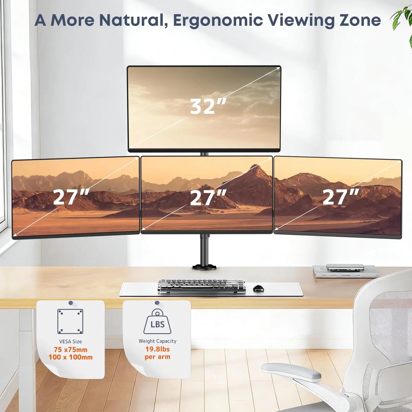 Quad Monitor Mount for 17-27 Inches - Fully Adjustable Heavy Duty 4 Monitor Arm Desk Mount, Max Load 22lbs per Screen, Clamp/Grommet PUTORSEN