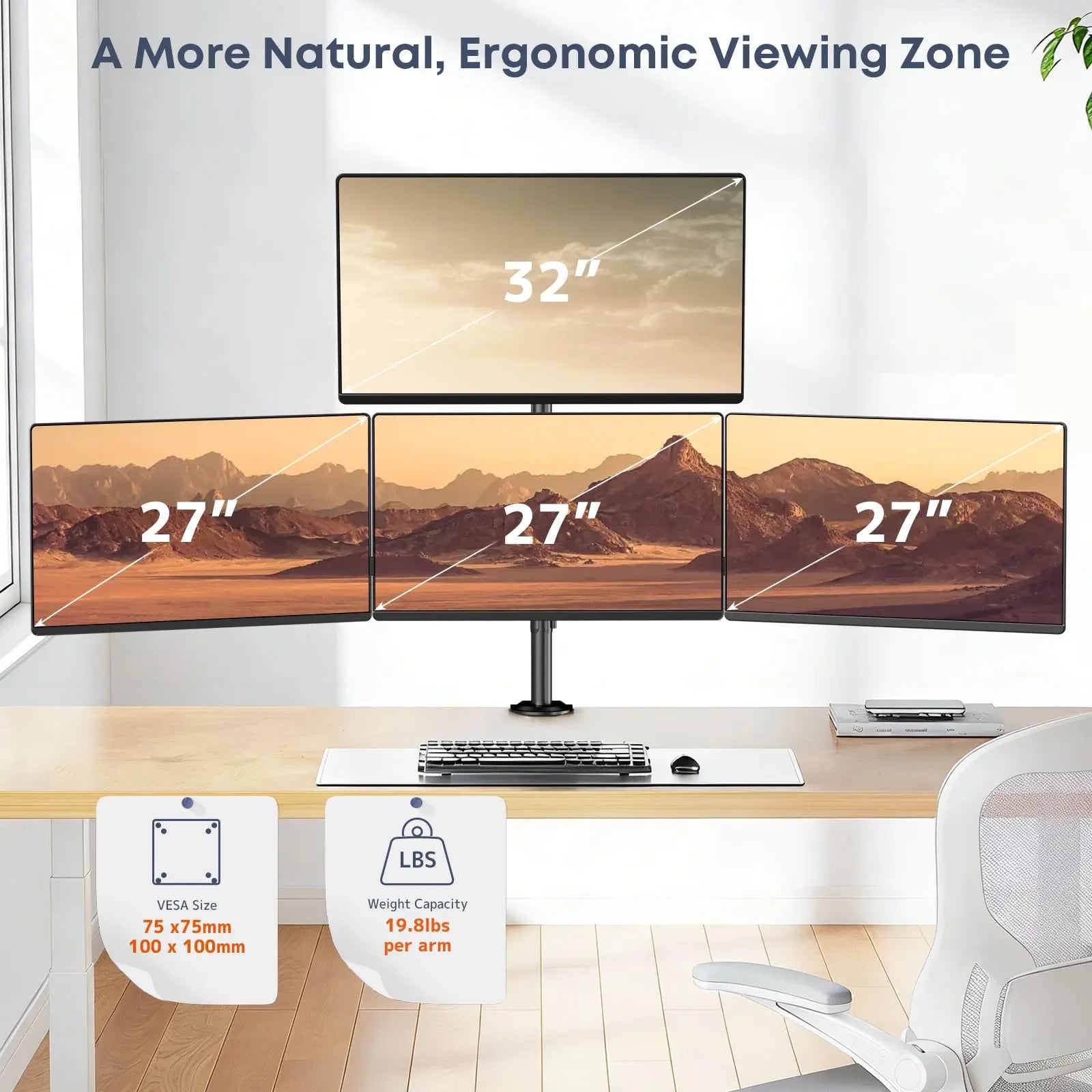 Quad Monitor Mount for 17-27 Inches - Fully Adjustable Heavy Duty 4 Monitor Arm Desk Mount, Max Load 22lbs per Screen, Clamp/Grommet PUTORSEN