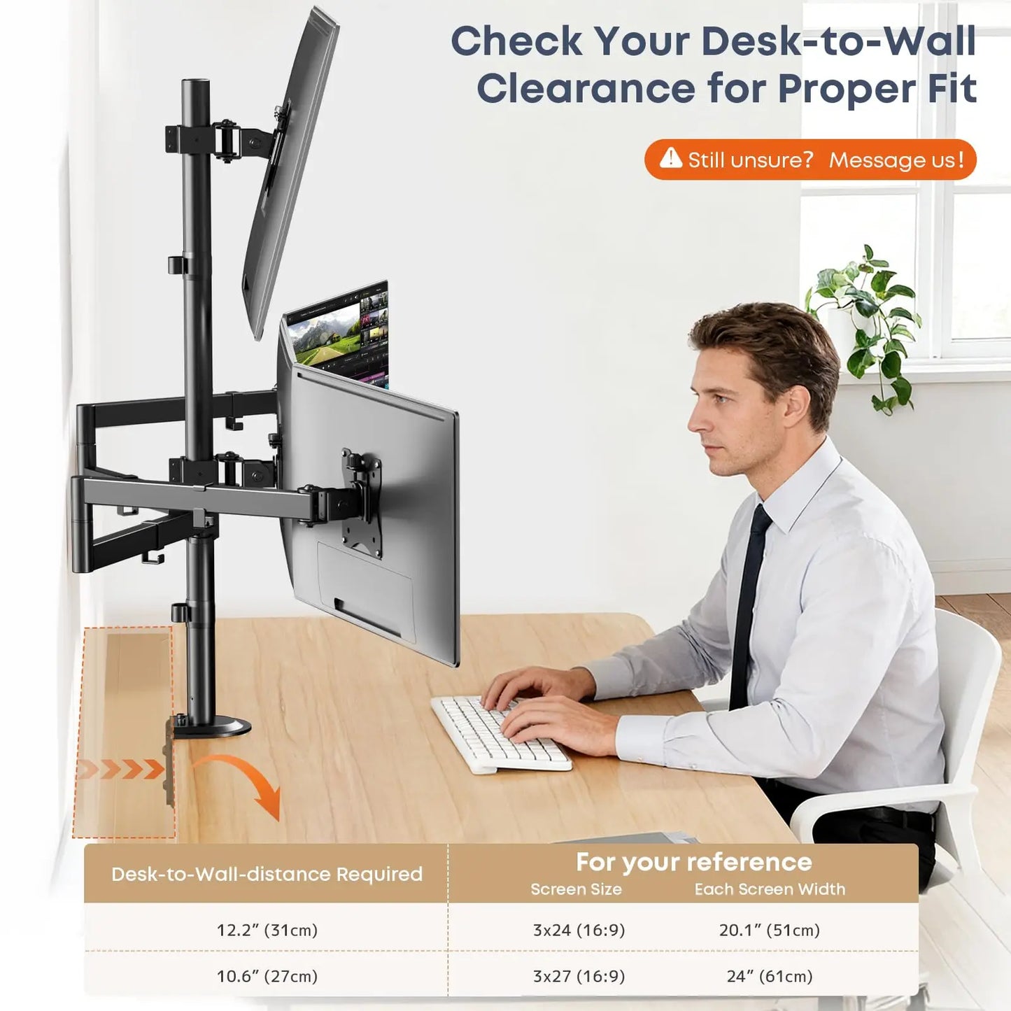 Quad Monitor Mount for 17-27 Inches - Fully Adjustable Heavy Duty 4 Monitor Arm Desk Mount, Max Load 22lbs per Screen, Clamp/Grommet PUTORSEN