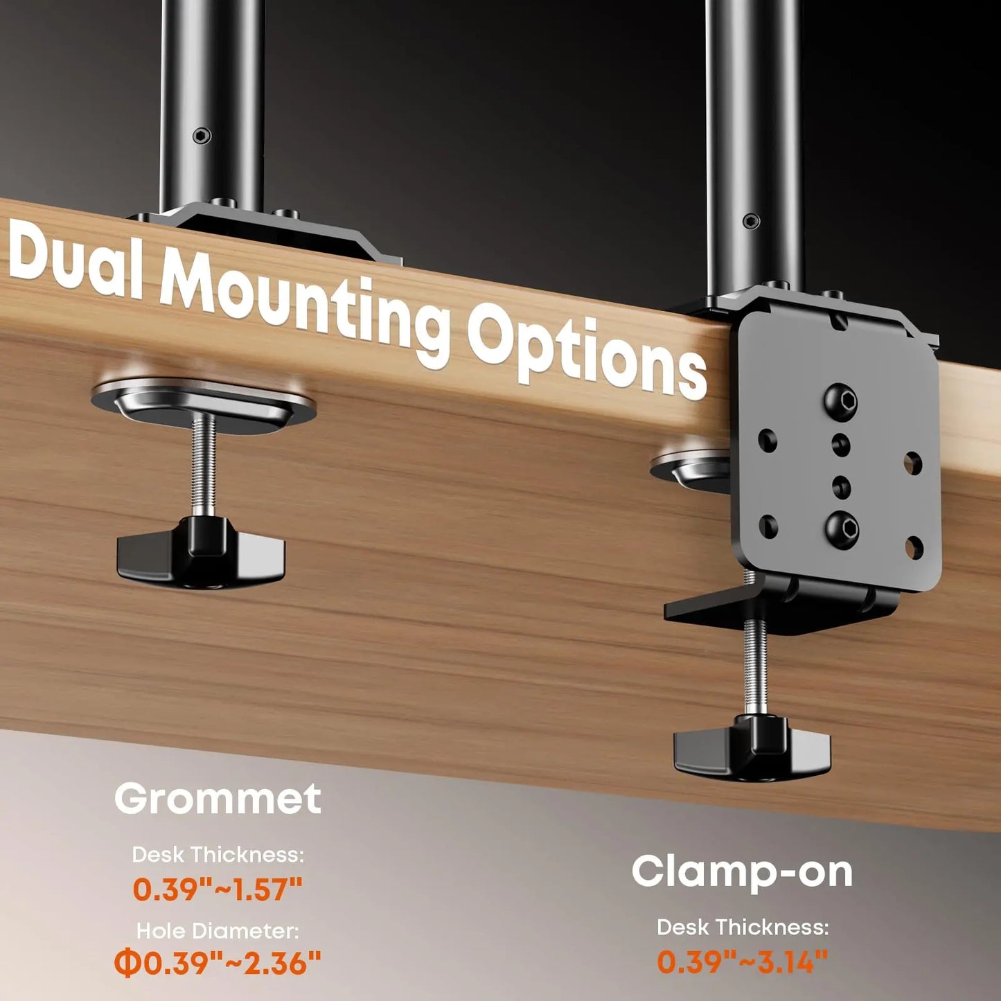 Quad Monitor Mount for 17-27 Inches - Fully Adjustable Heavy Duty 4 Monitor Arm Desk Mount, Max Load 22lbs per Screen, Clamp/Grommet PUTORSEN
