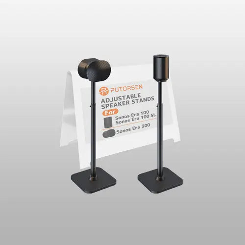 Speaker Stands for Sonos Era 100, 100 SL & Era 300, 2-Pack Wood Base Black Wood Base, Easy Assembly, Cable Management, 29.1–39'' Height Adjustable, 11lbs Max Load Per Stand PUTORSEN