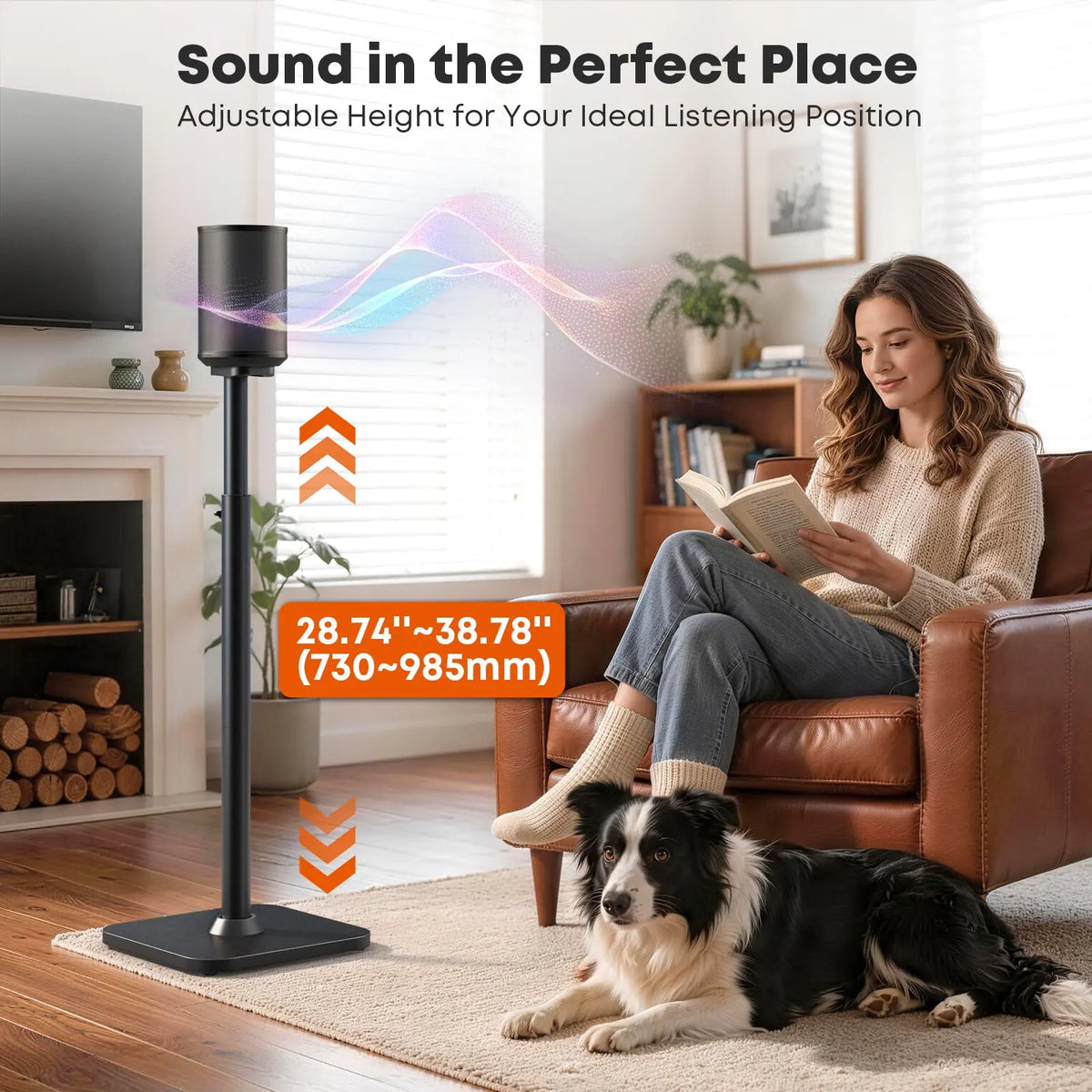 Speaker Stands for Sonos Era 100, 100 SL & Era 300, 2-Pack Wood Base Black Wood Base, Easy Assembly, Cable Management, 29.1–39'' Height Adjustable, 11lbs Max Load Per Stand PUTORSEN