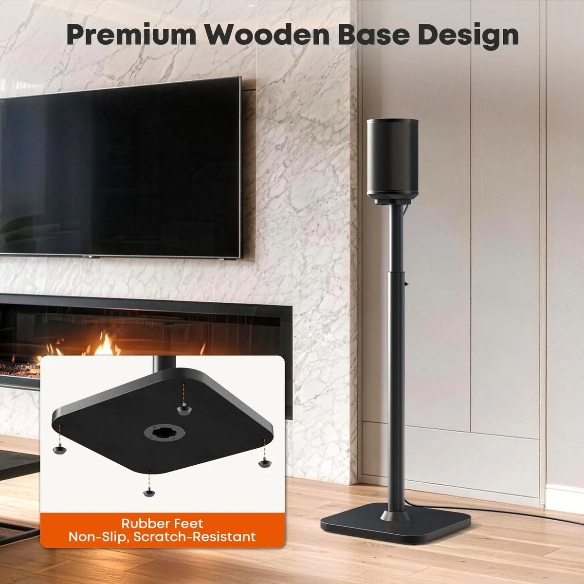 Speaker Stands for Sonos Era 100, 100 SL & Era 300, 2-Pack Wood Base Black Wood Base, Easy Assembly, Cable Management, 29.1–39'' Height Adjustable, 11lbs Max Load Per Stand PUTORSEN